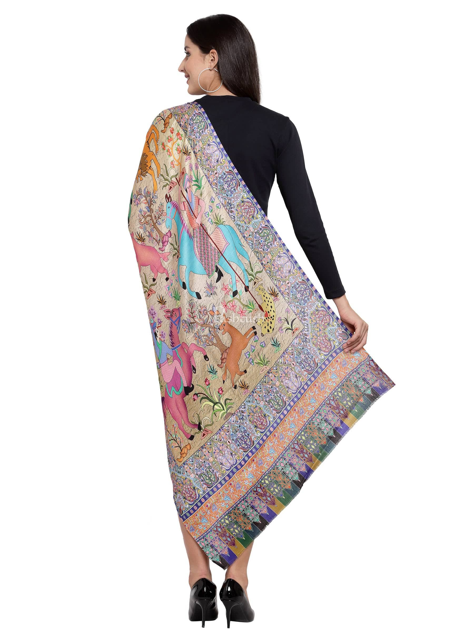 Pashtush Womens Fine Soft Bamboo Stole, Shikaardar Print Design - Image 4