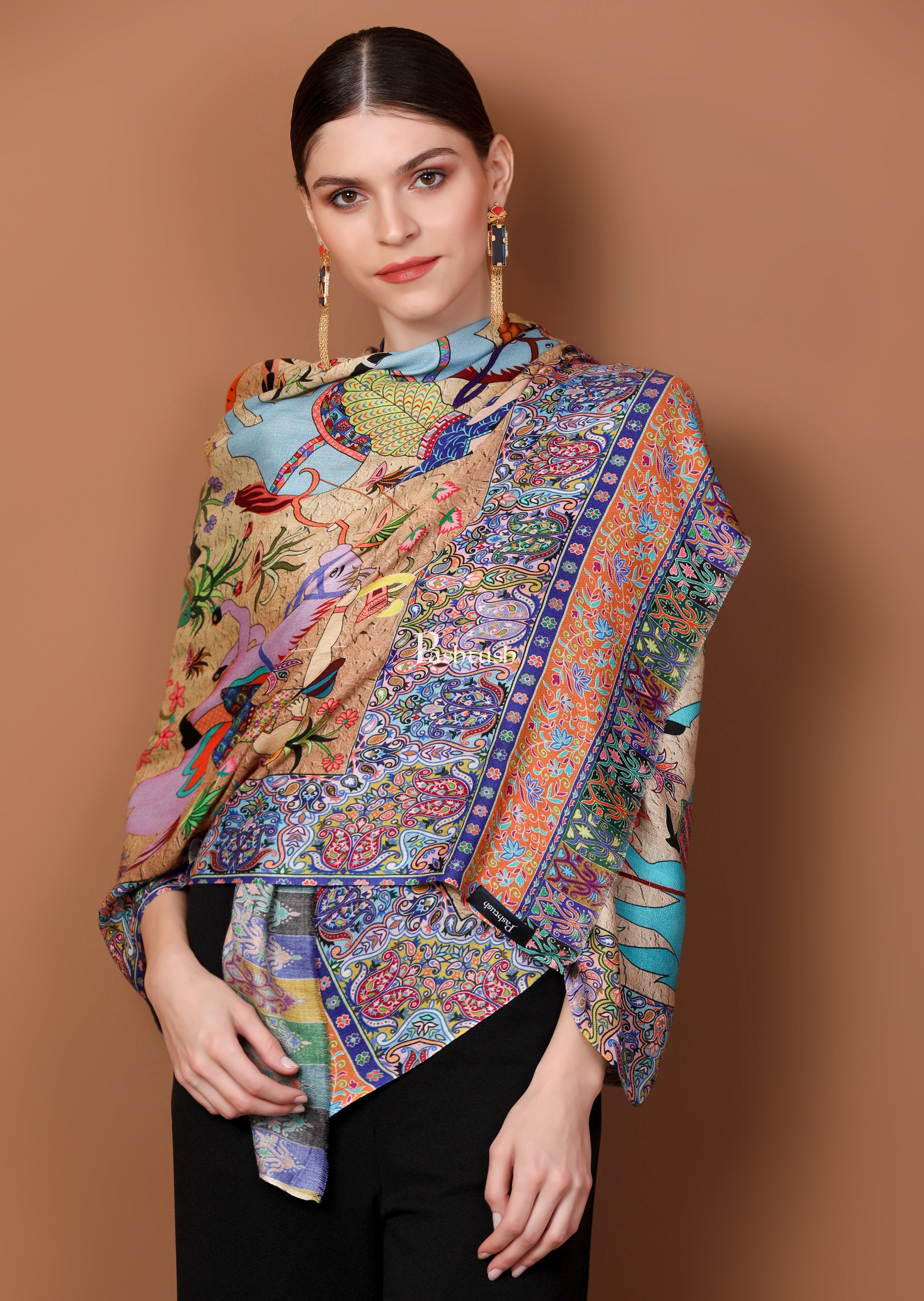 Pashtush Womens Fine Soft Bamboo Stole, Shikaardar Print Design - Image 7