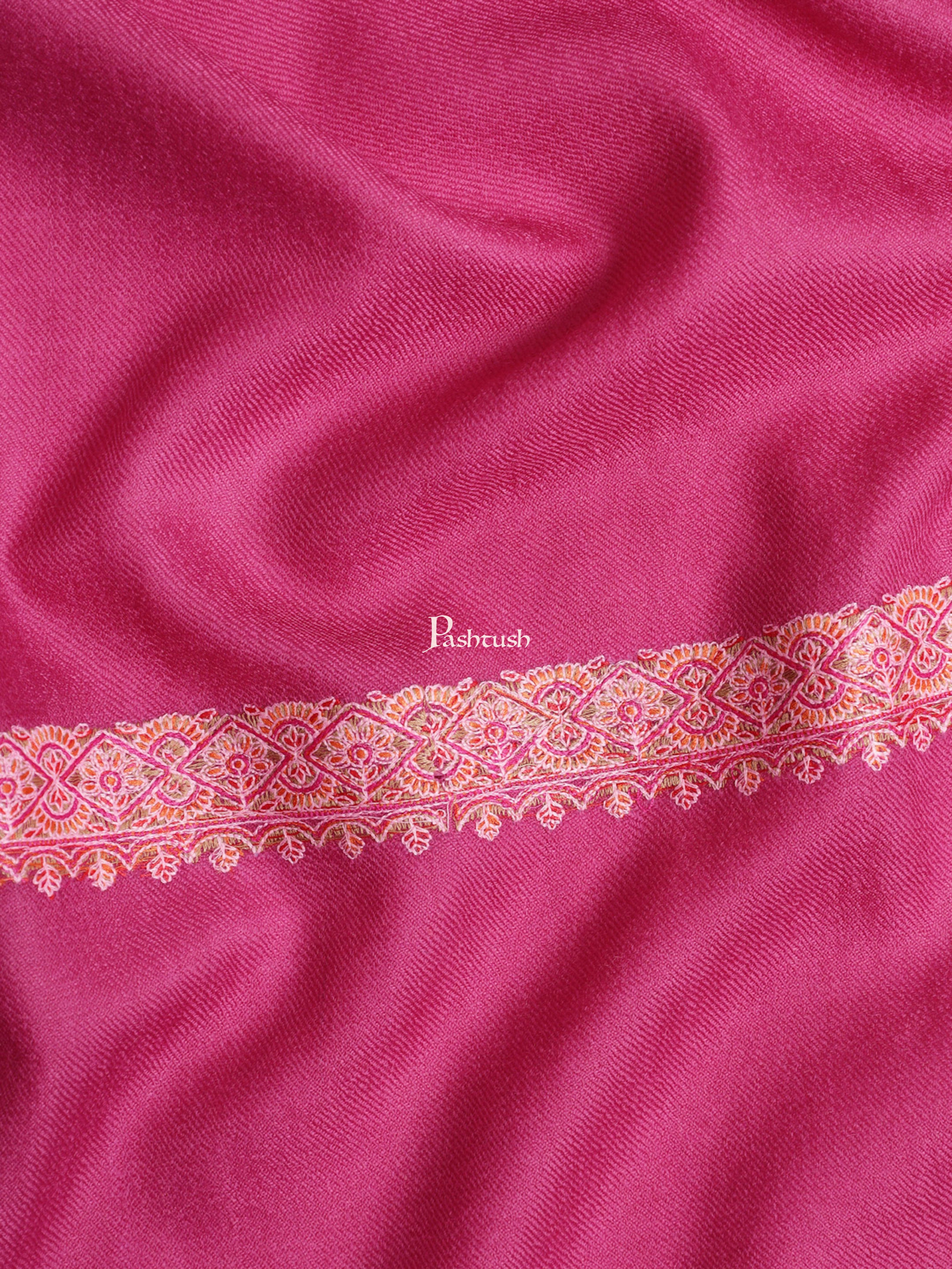 Pashtush Womens Fine Wool Embroidery Shawl, Needlework Border, Haashia, Pink - Image 2