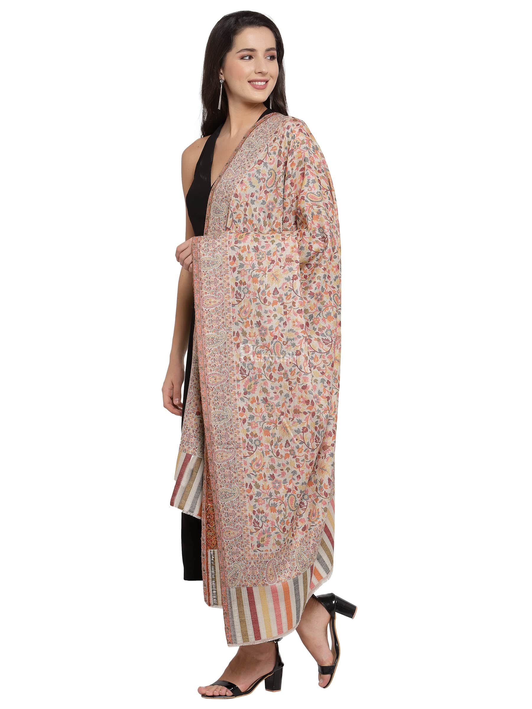 Pashtush Womens Fine Wool Ethnic Weave Shawl, Soft And Warm