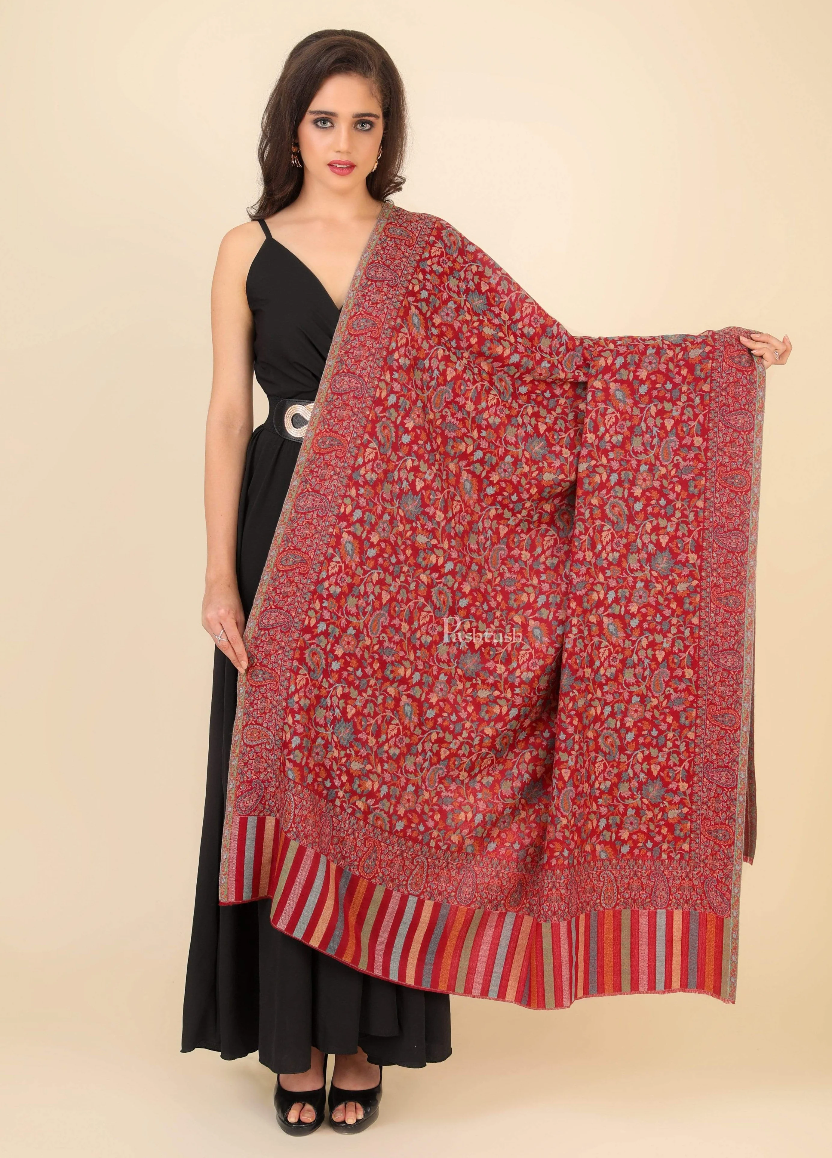 Pashtush Womens Fine Wool Ethnic Weave Shawl, Soft And Warm