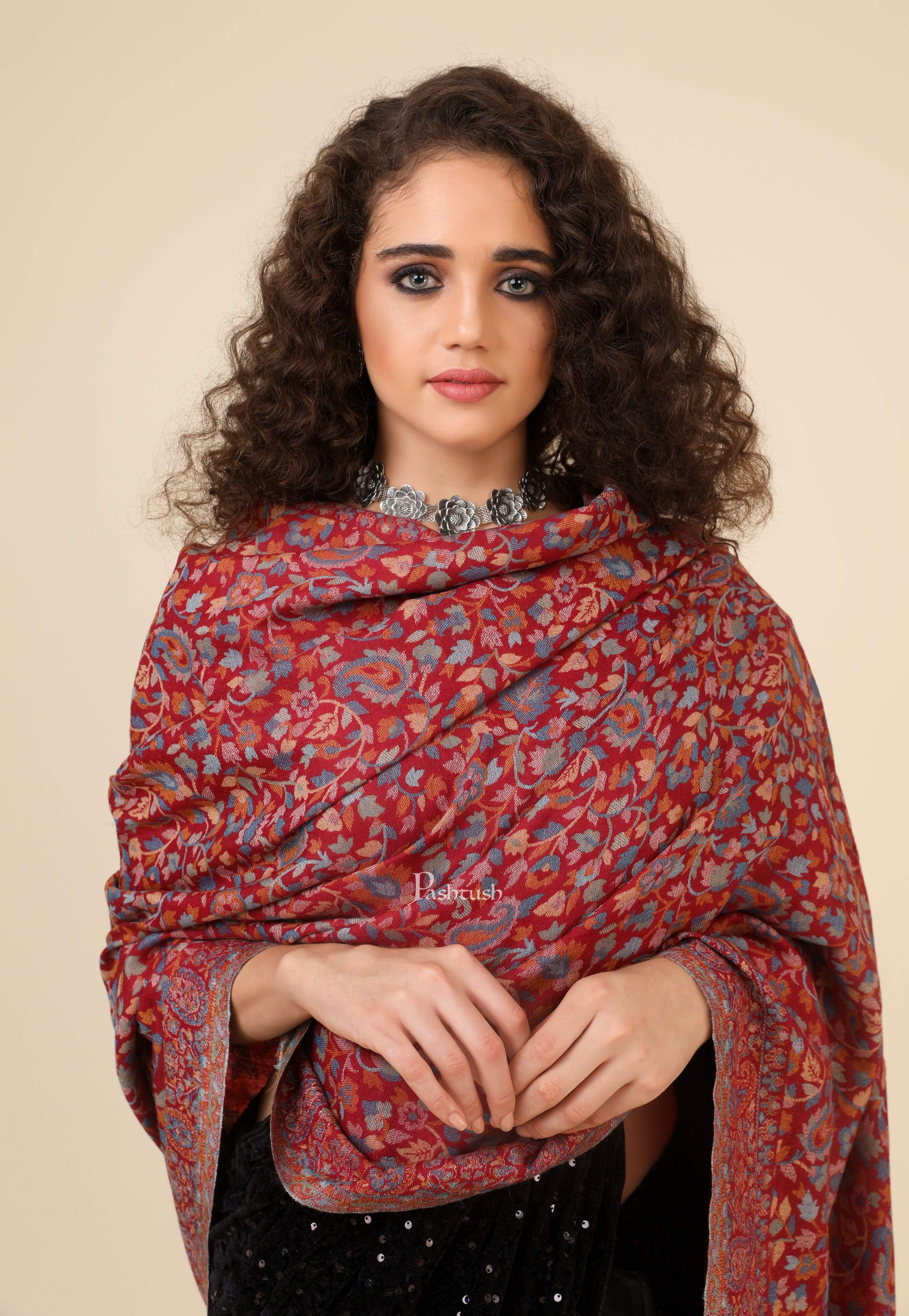 Pashtush Womens Fine Wool Ethnic Weave Shawl, Soft And Warm - Image 3
