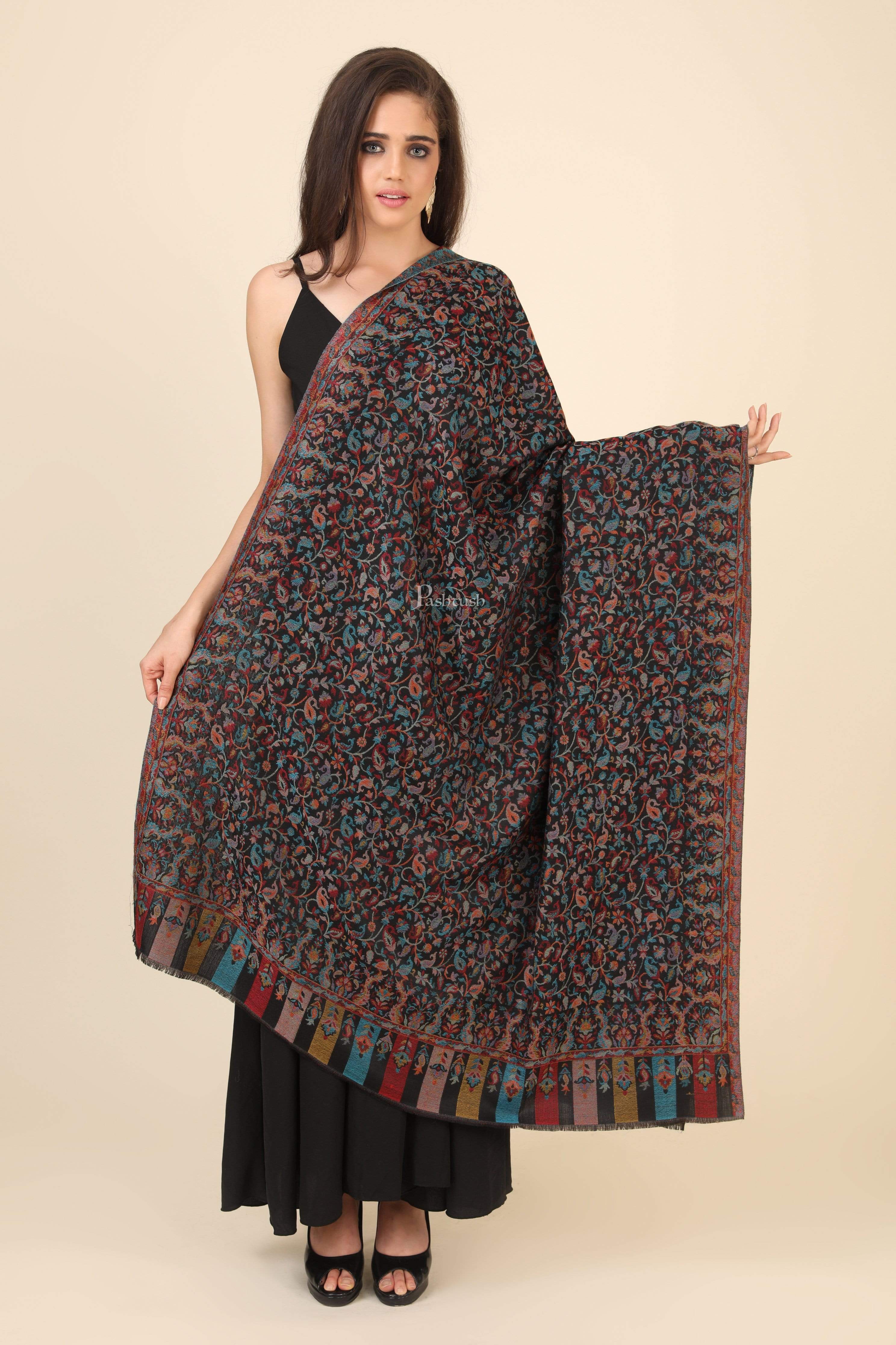 Pashtush Womens Fine Wool Ethnic Weave Shawl, Soft And Warm