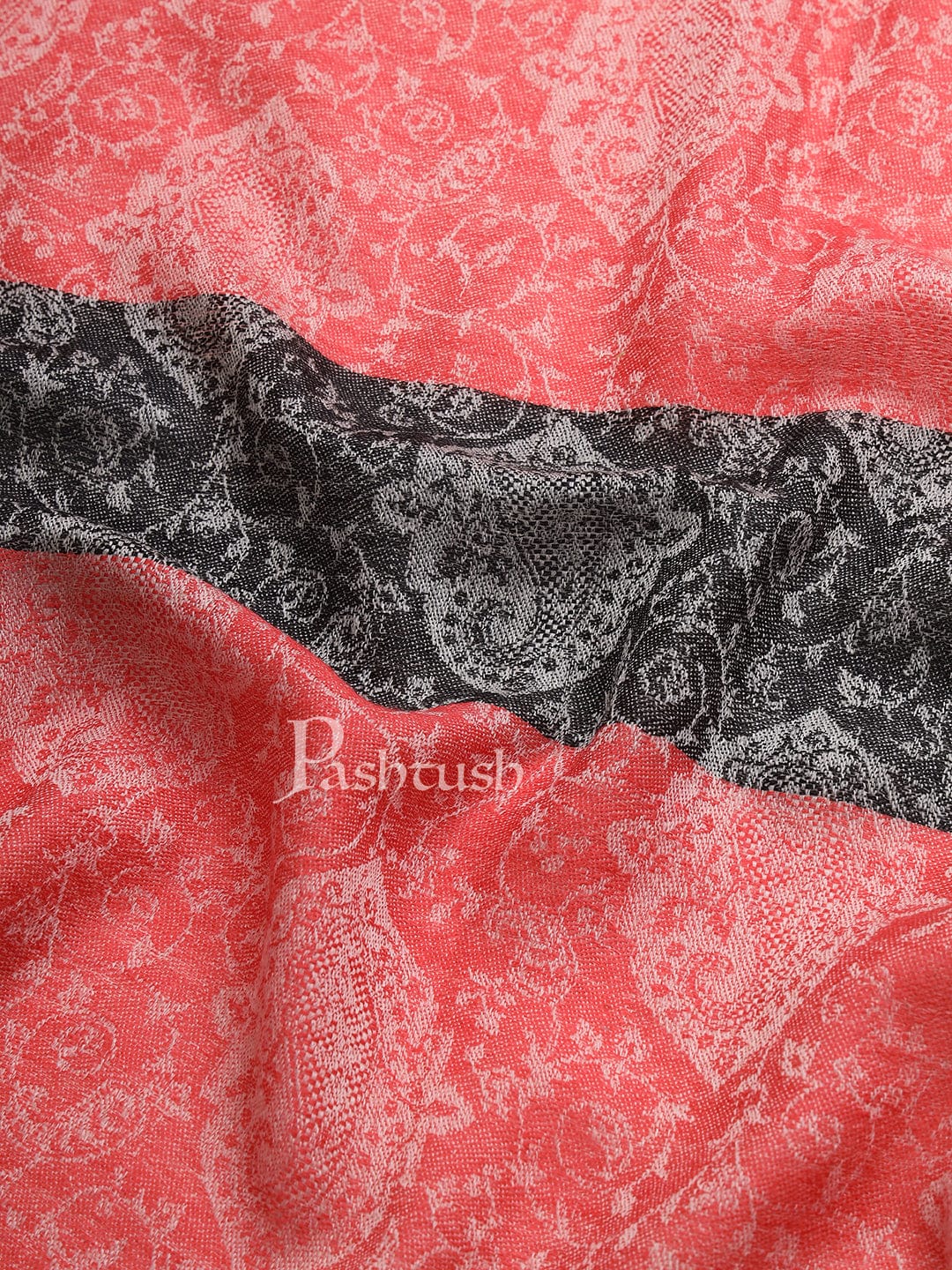 Pashtush Womens Fine Wool, Extra Soft and Warm Paisley Weave Scarf, Red and Black - Image 2