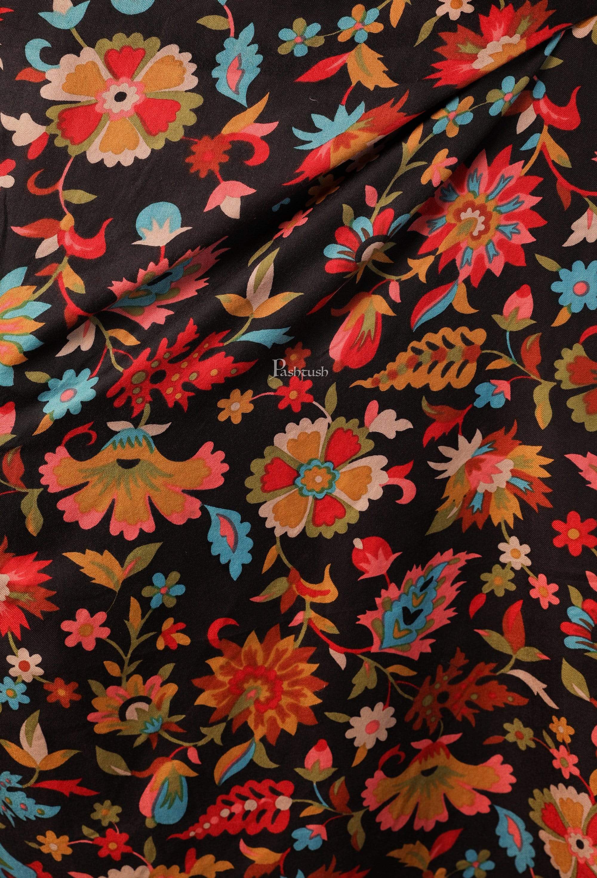 Pashtush Womens Fine Wool Hand Printed Stole, Multicoloured - Image 2