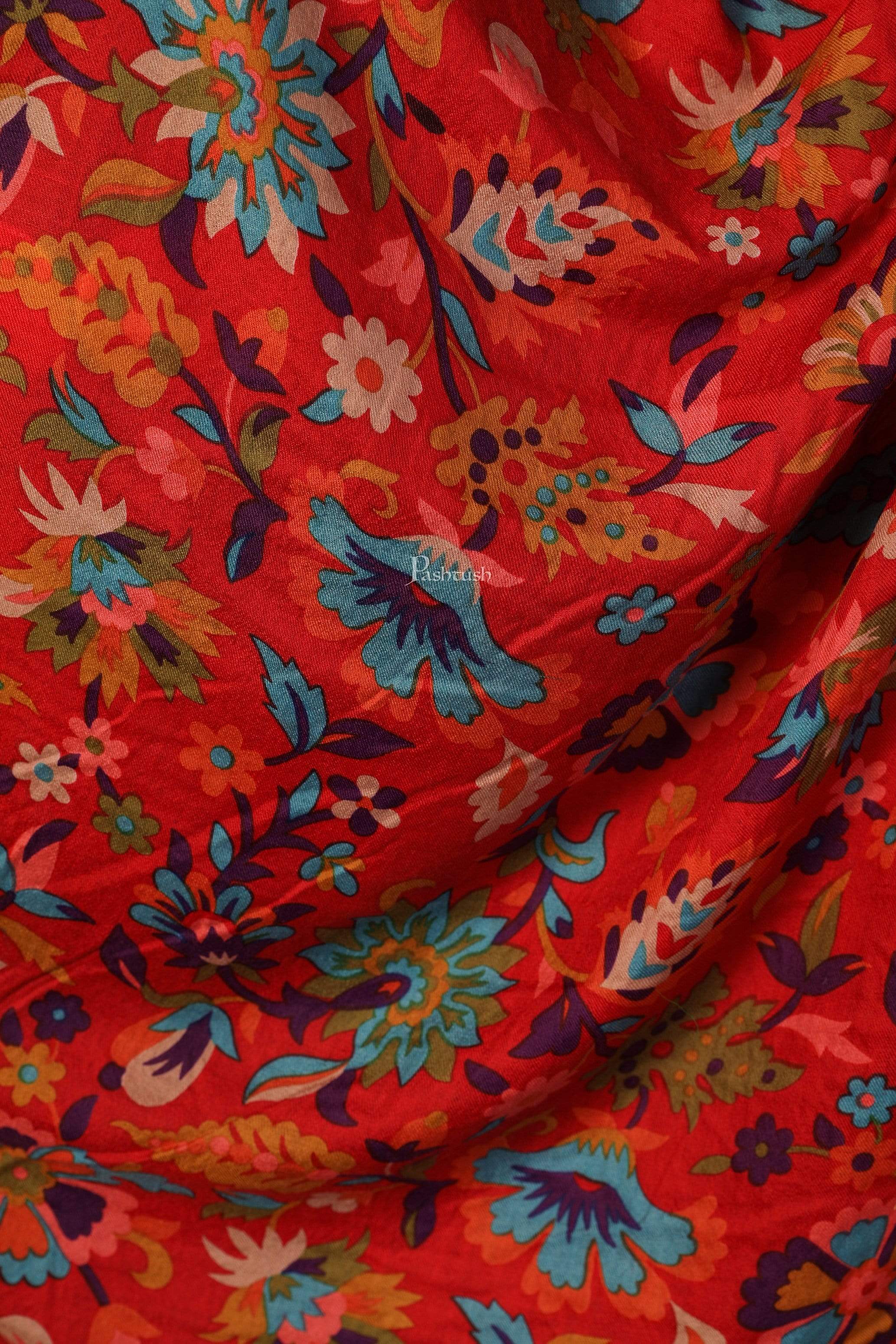 Pashtush Womens Fine Wool Hand Printed Stole, Multicoloured - Image 5
