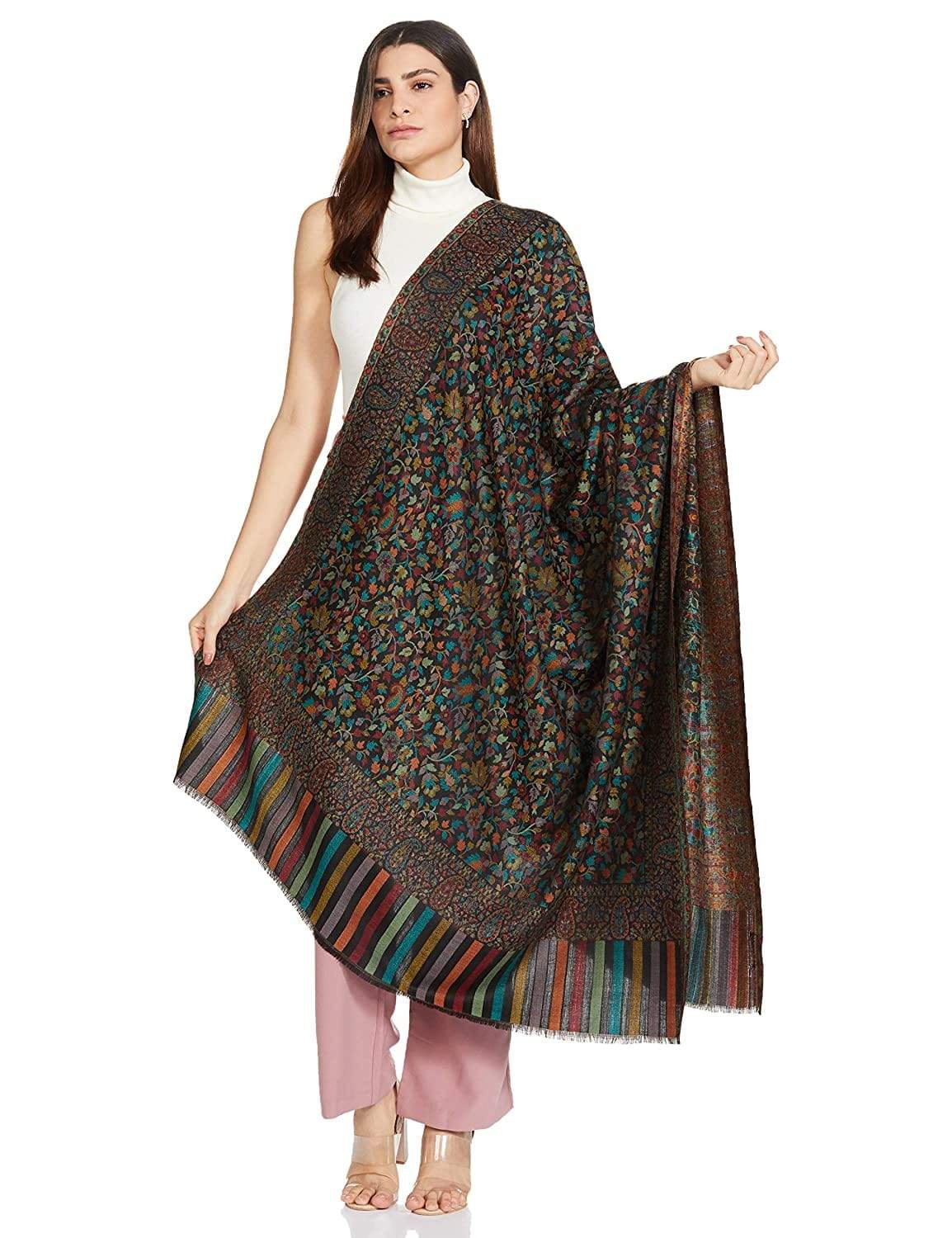 Pashtush Womens Fine Wool Ethnic Weave Shawl, Soft And Warm