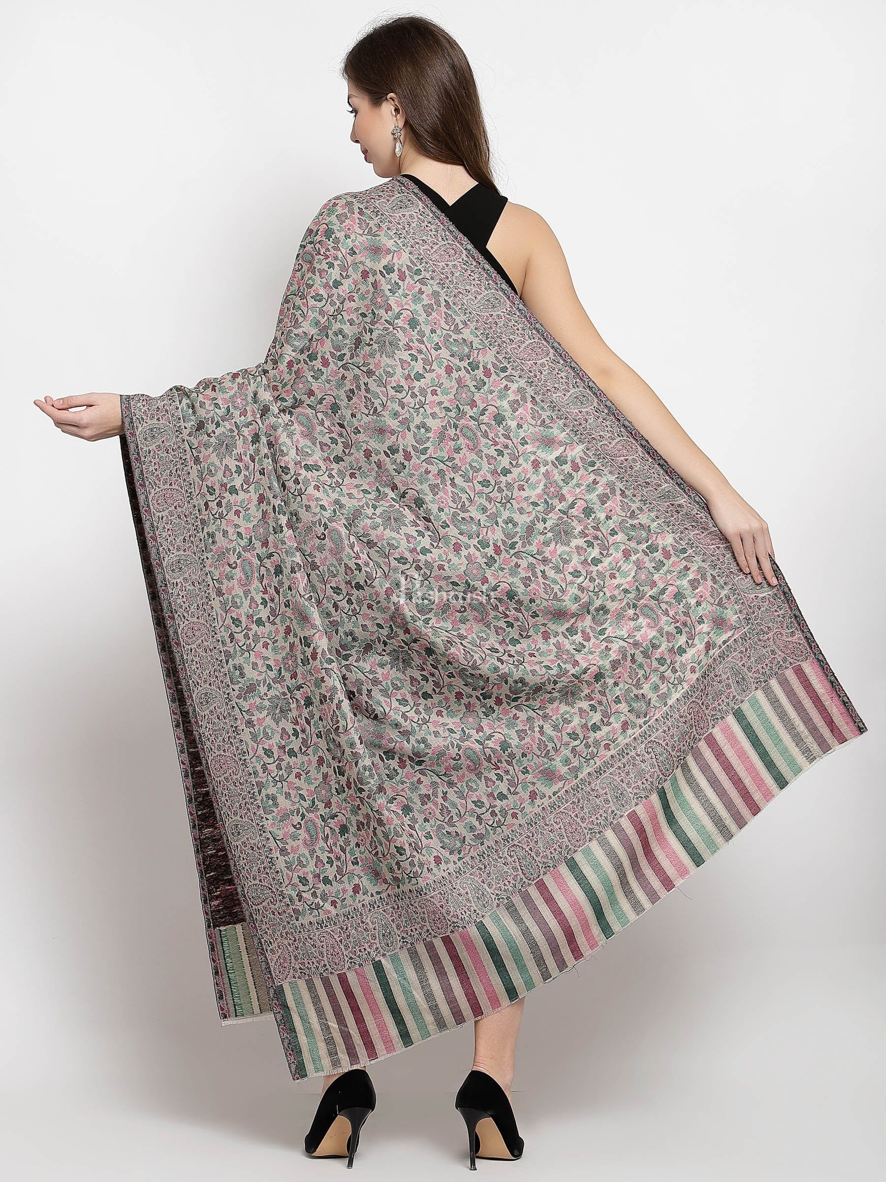 Pashtush Womens Fine Wool Ethnic Weave Shawl, Soft And Warm, Beige - Image 3