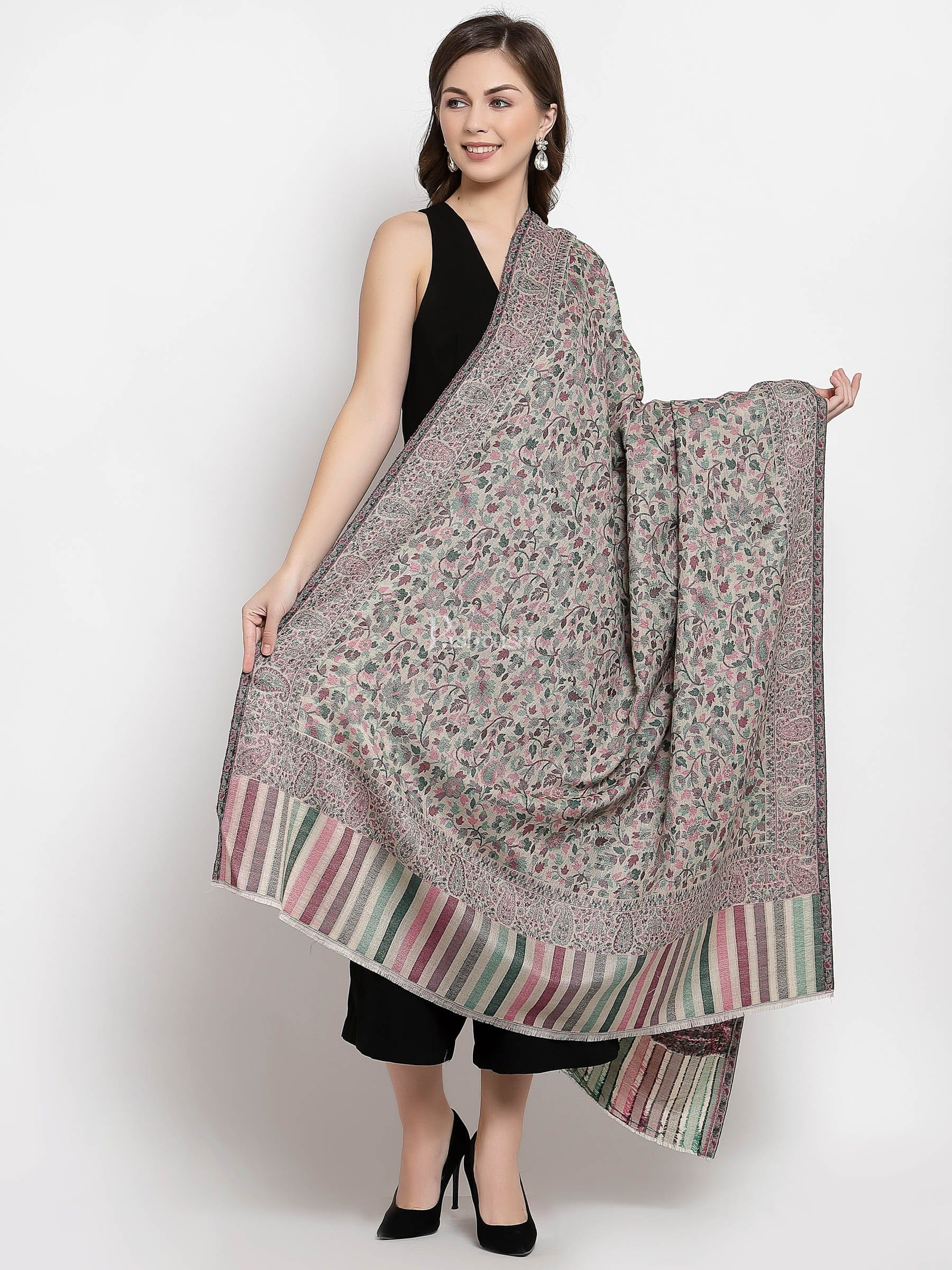 Pashtush Womens Fine Wool Ethnic Weave Shawl, Soft And Warm, Beige - Image 4