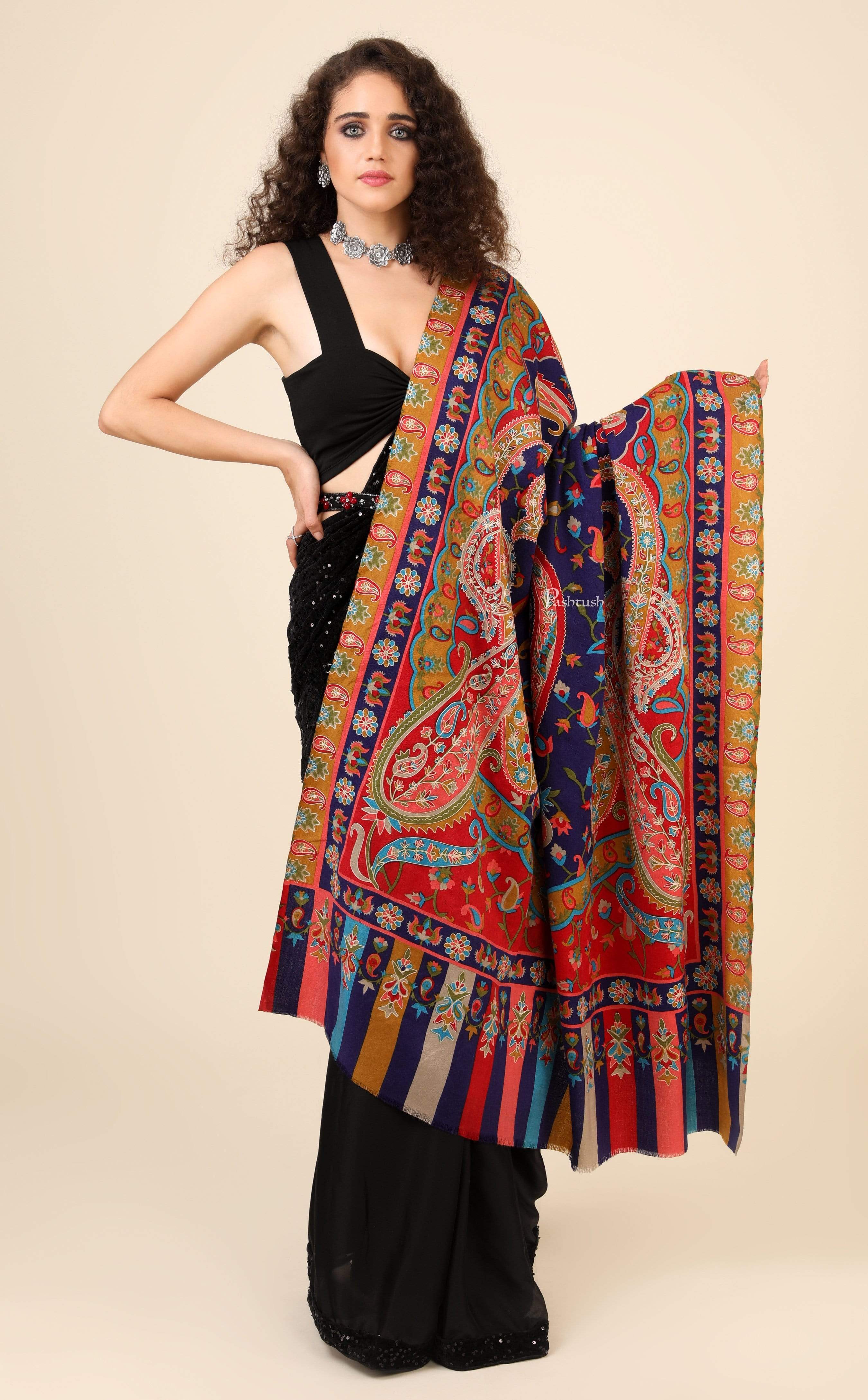 Pashtush Womens Fine Wool, Kalamkari Printed Shawl, Multicoloured