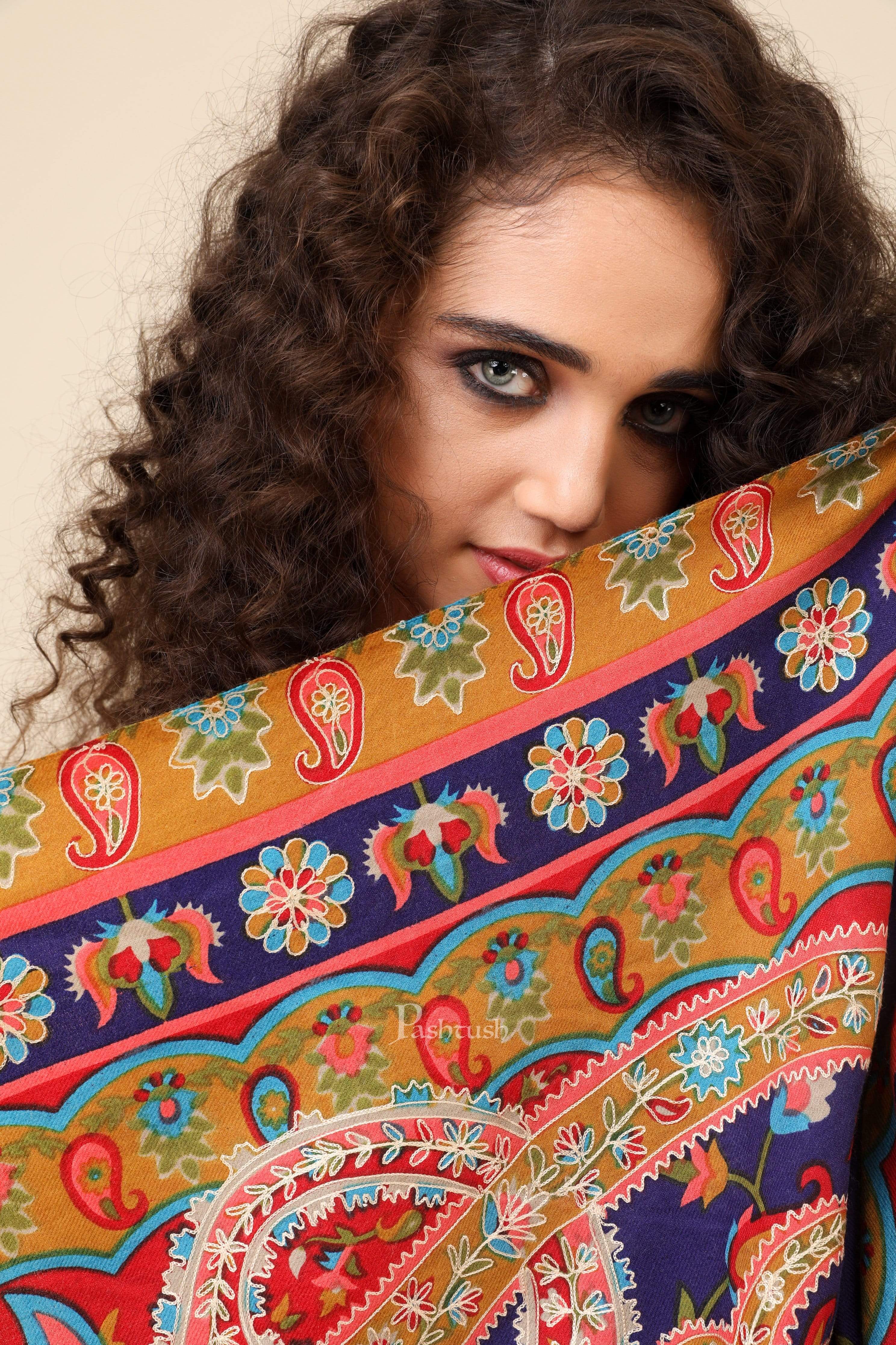 Pashtush Womens Fine Wool, Kalamkari Printed Shawl, Multicoloured - Image 4