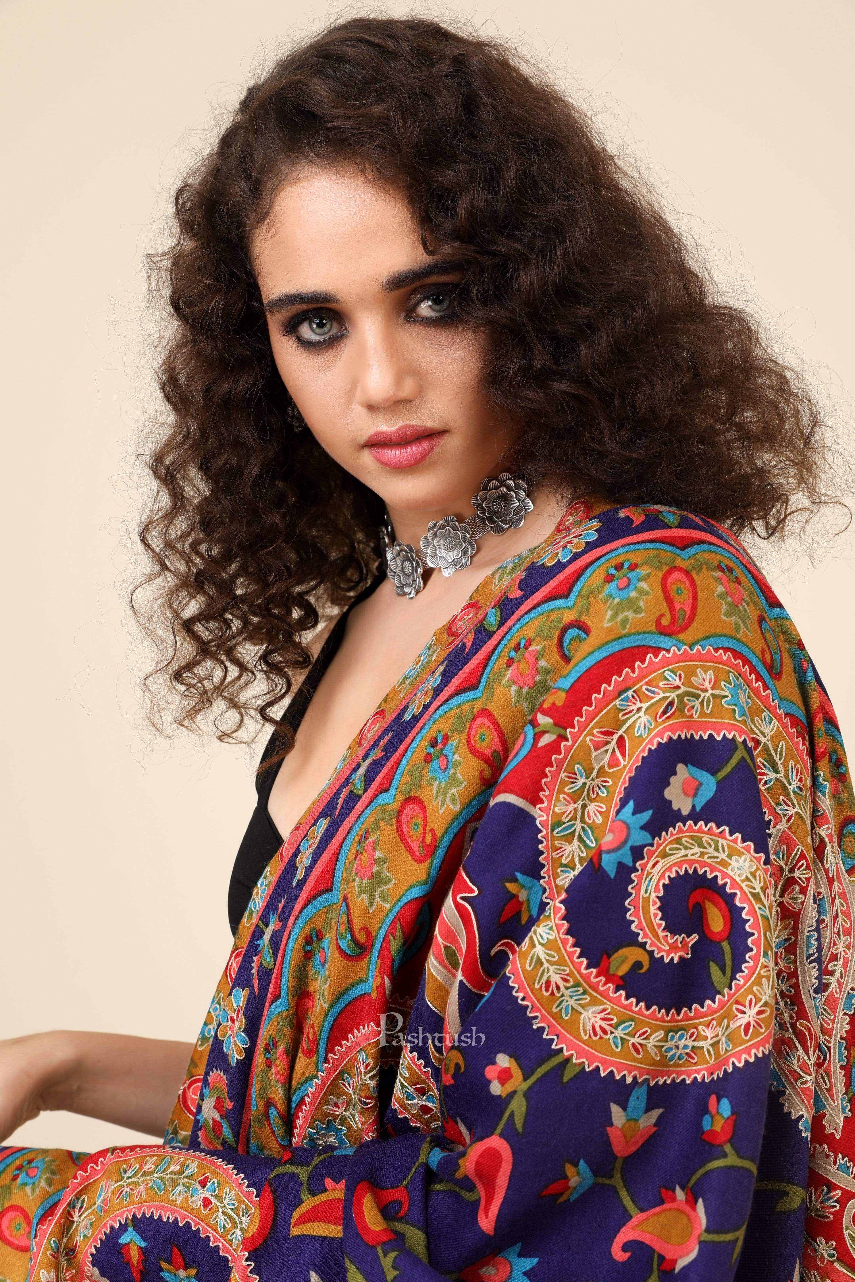 Pashtush Womens Fine Wool, Kalamkari Printed Shawl, Multicoloured - Image 5