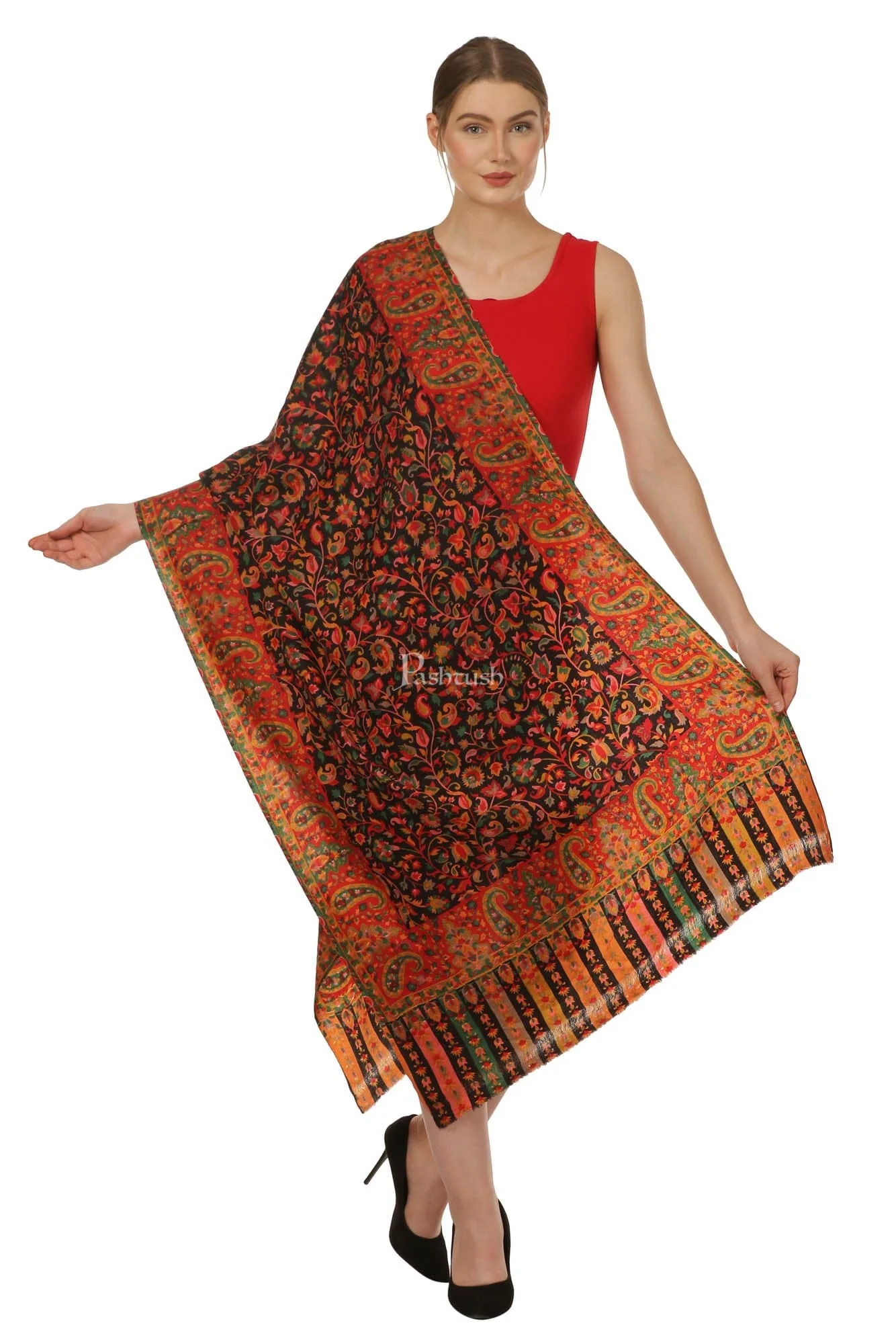 Pashtush Womens Fine Wool Blended Printed Stole Scarf - Image 3