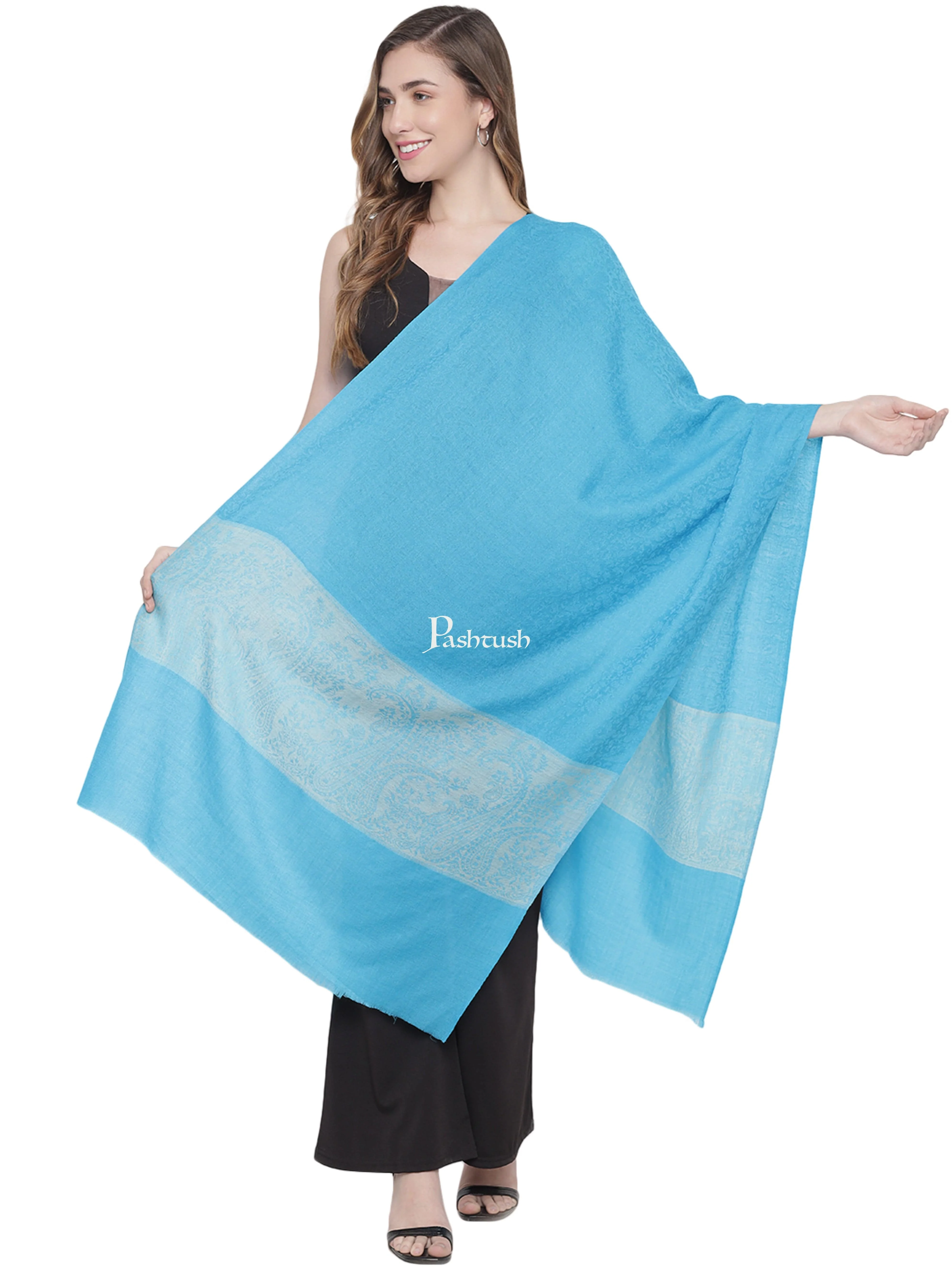 Pashtush Womens, Fine Wool, Self Stole, Paisley Weave, Rich Blue - Image 3