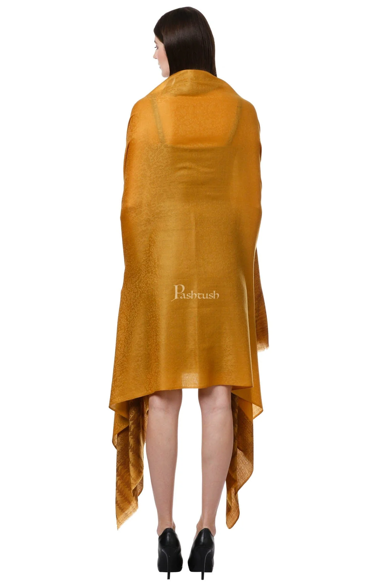 Pashtush Womens Fine Wool Shawl, Marigold - Image 3