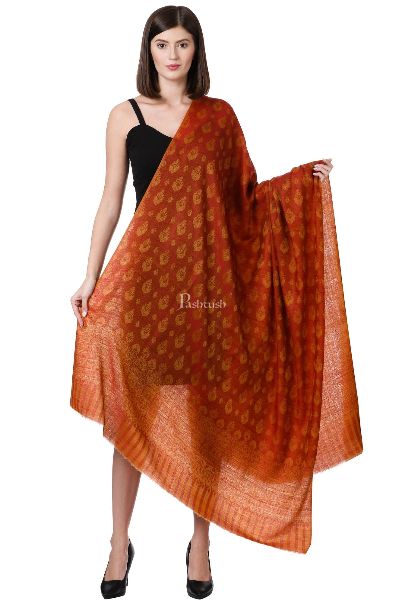 Pashtush Womens Fine Wool Shawl, Apricot - Image 5
