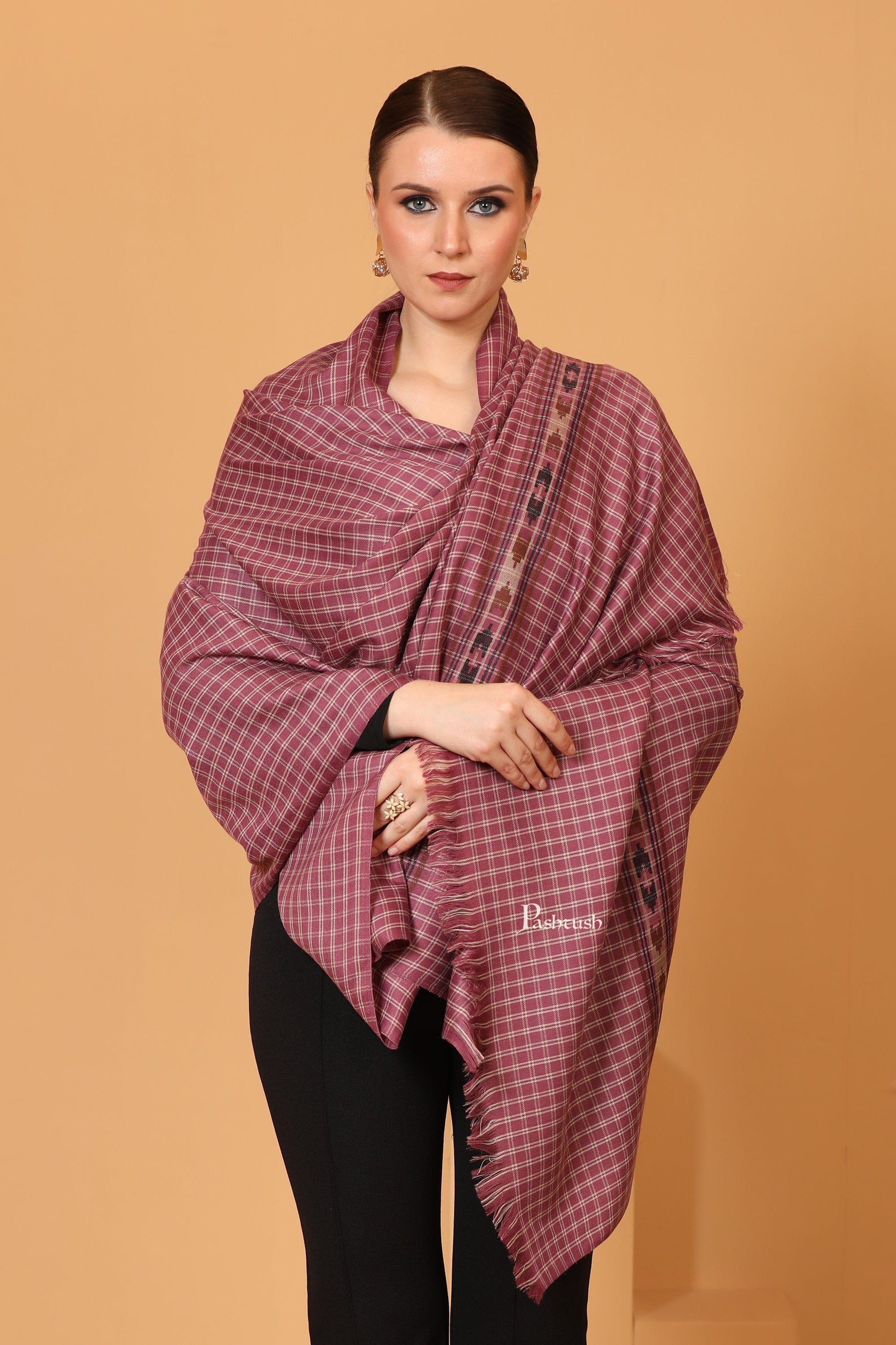 Pashtush Womens Fine Wool Shawl, Aztec Weave, Woven Design, Peel Lilac - Image 5