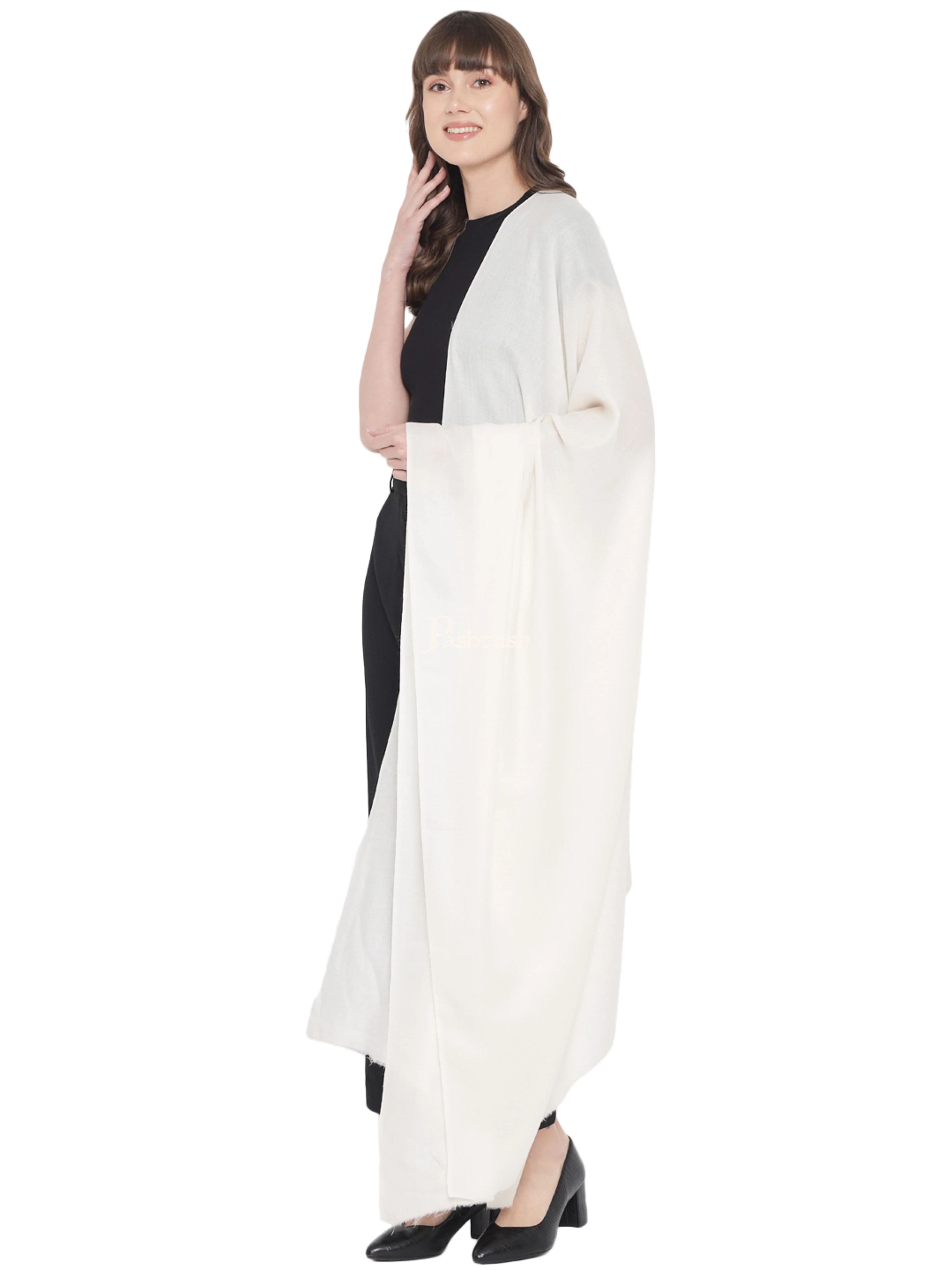 Pashtush Womens Fine Wool Shawl, Basics, Extra Soft Warm Light Weight, Solid Ivory - Image 3