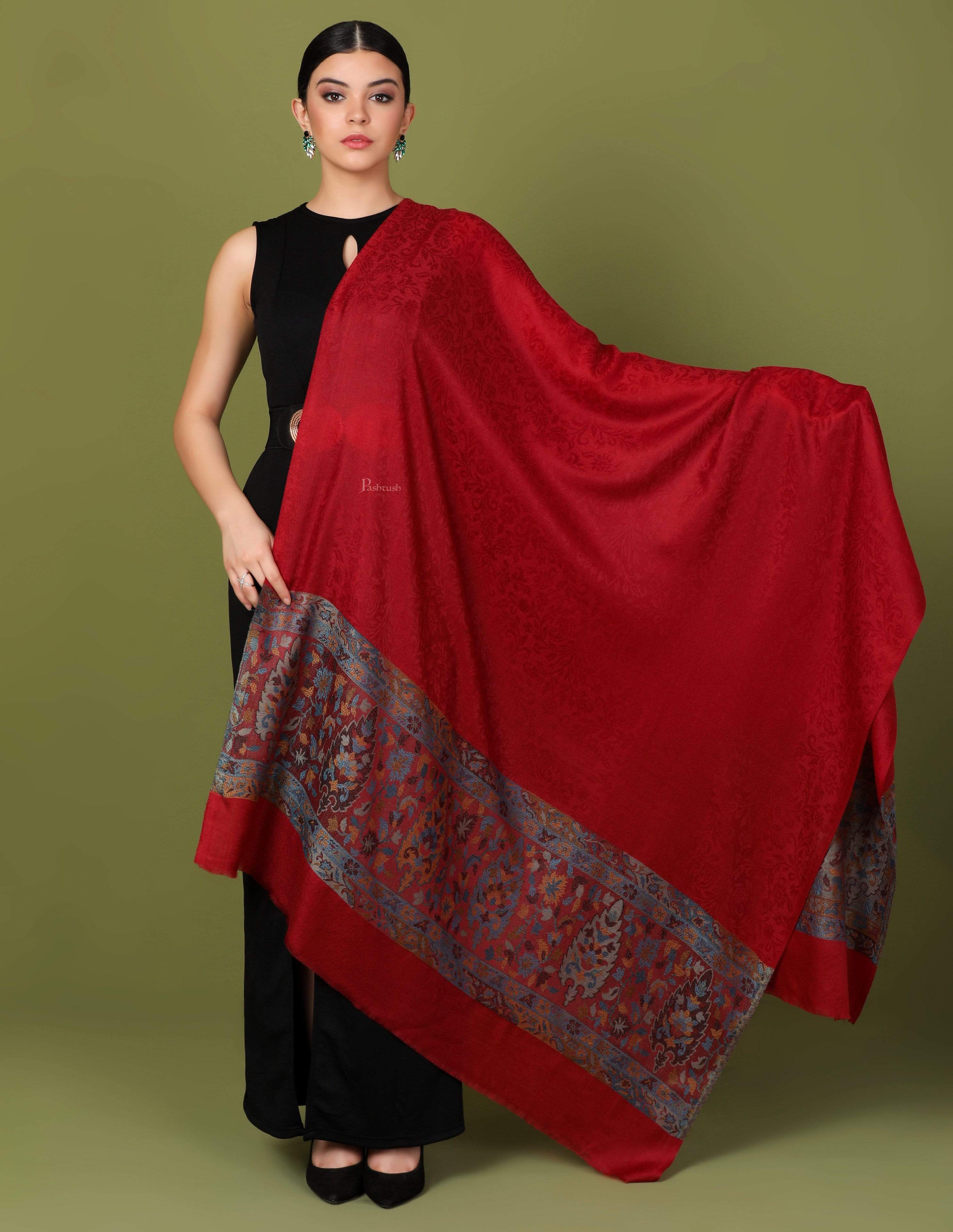 Pashtush Womens Fine Wool Shawl, Carmine Maroon - Image 2