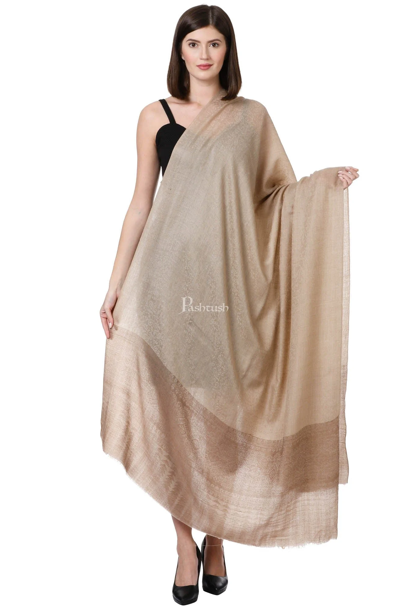 Pashtush Womens Fine Wool Shawl, Cinnamon