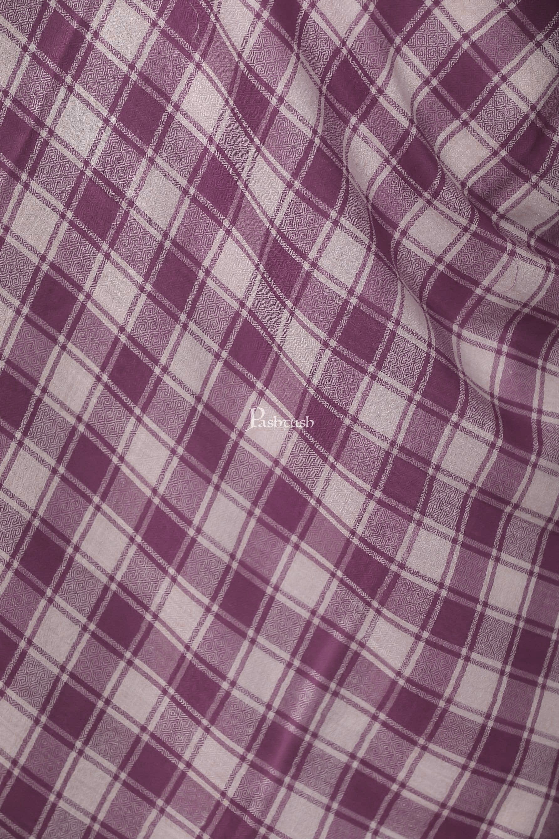 Pashtush Womens Fine Wool Shawl, Checkered Design, Purple - Image 2