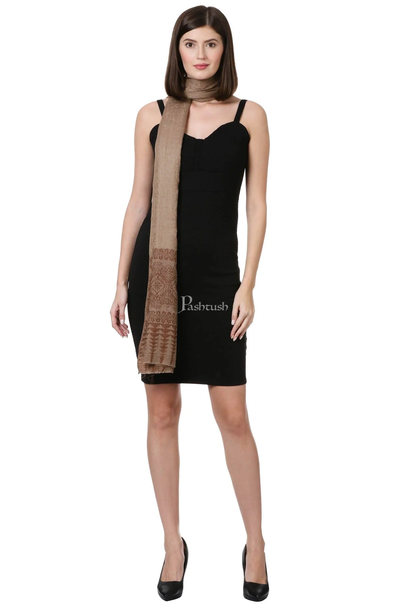Pashtush Womens Fine Wool Shawl, Coffee - Image 5