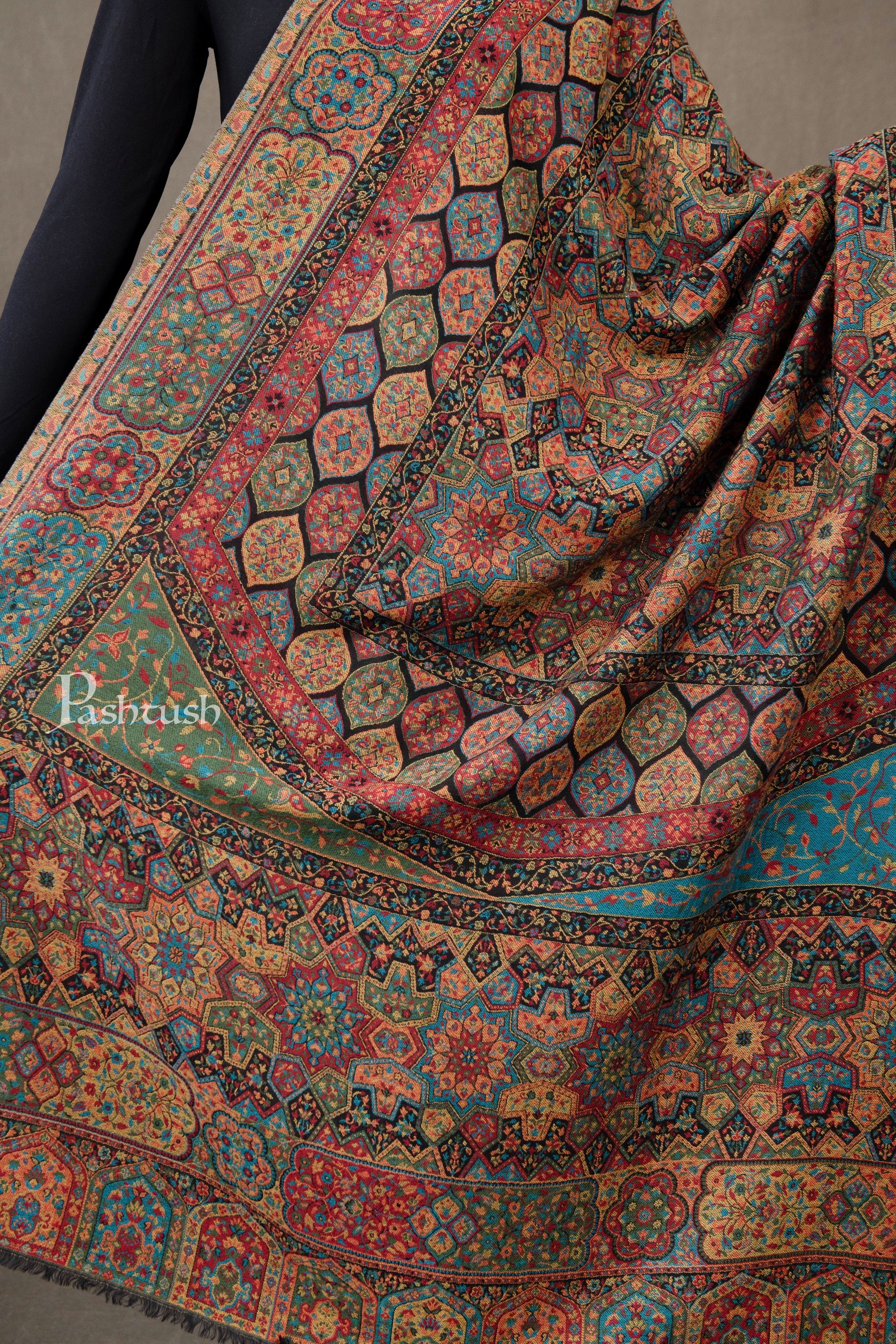 Pashtush Womens Fine Wool Shawl, Ethnic Weave Design, Multicolour - Image 6