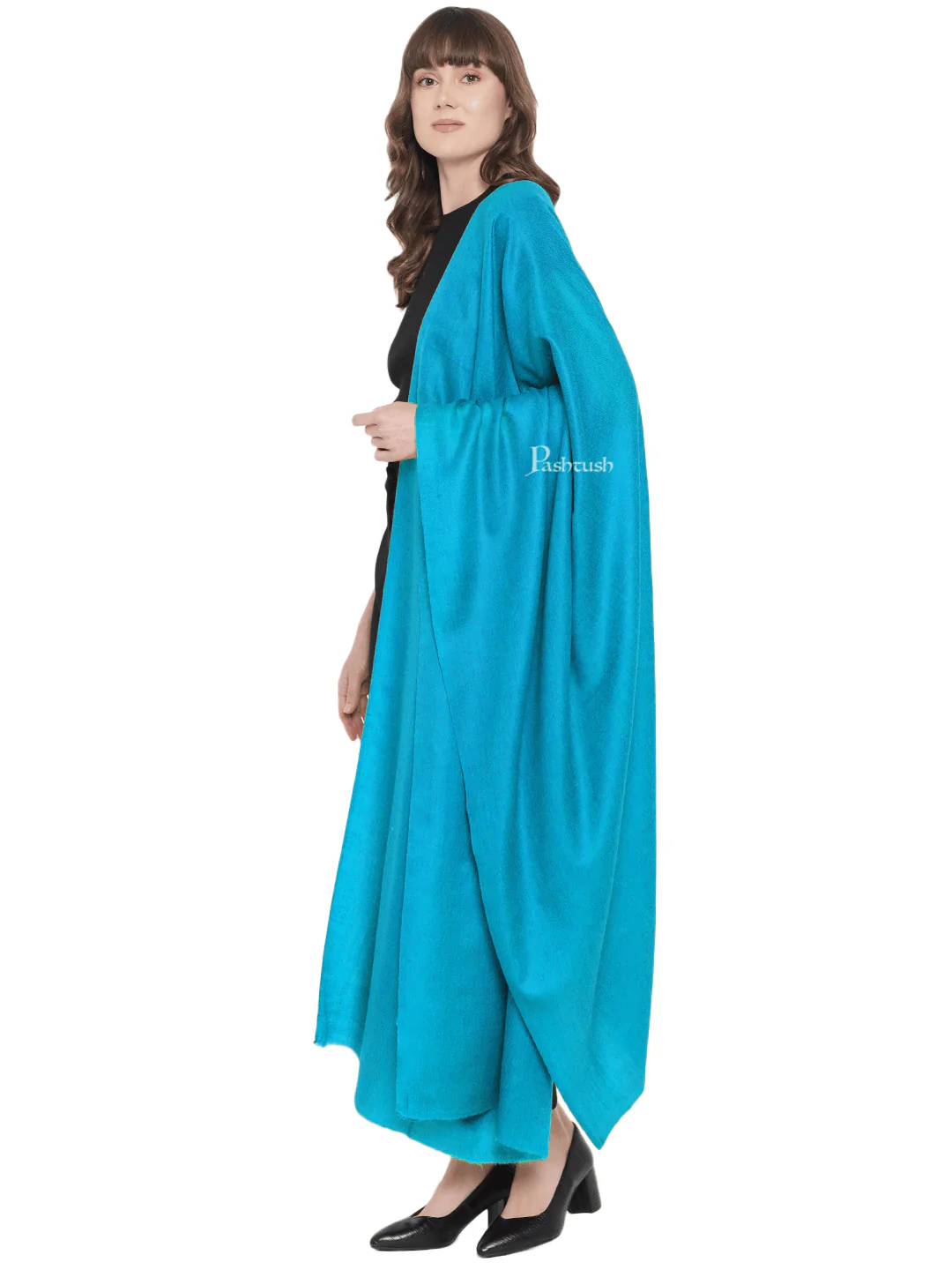 Pashtush Womens Fine Wool Shawl, Extra Soft, Basics Solid, Arabic Sea Blue - Image 5