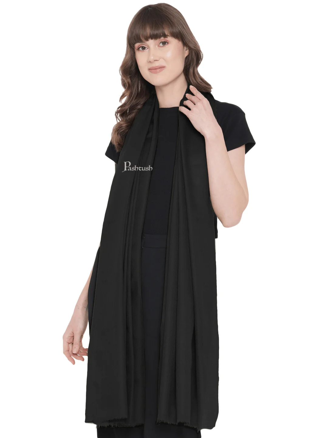 Pashtush Womens Fine Wool Shawl, Extra Soft, Basics Solid, Black - Image 4