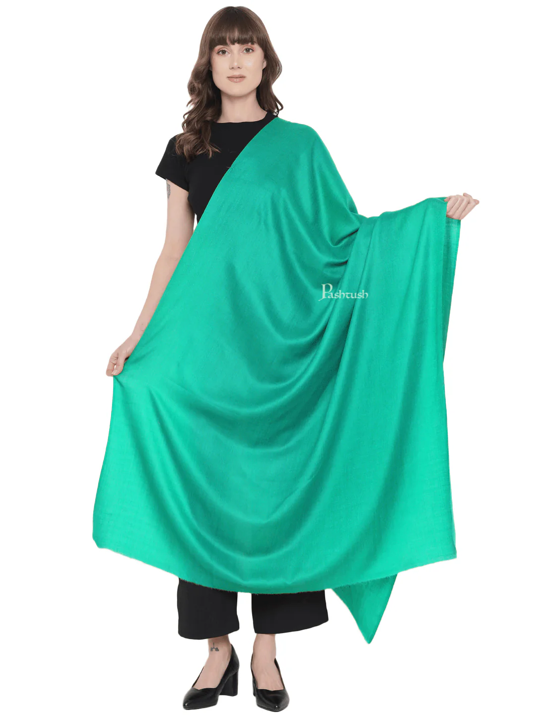 Pashtush Womens Fine Wool Shawl, Extra Soft, Basics Solid, Seagreen