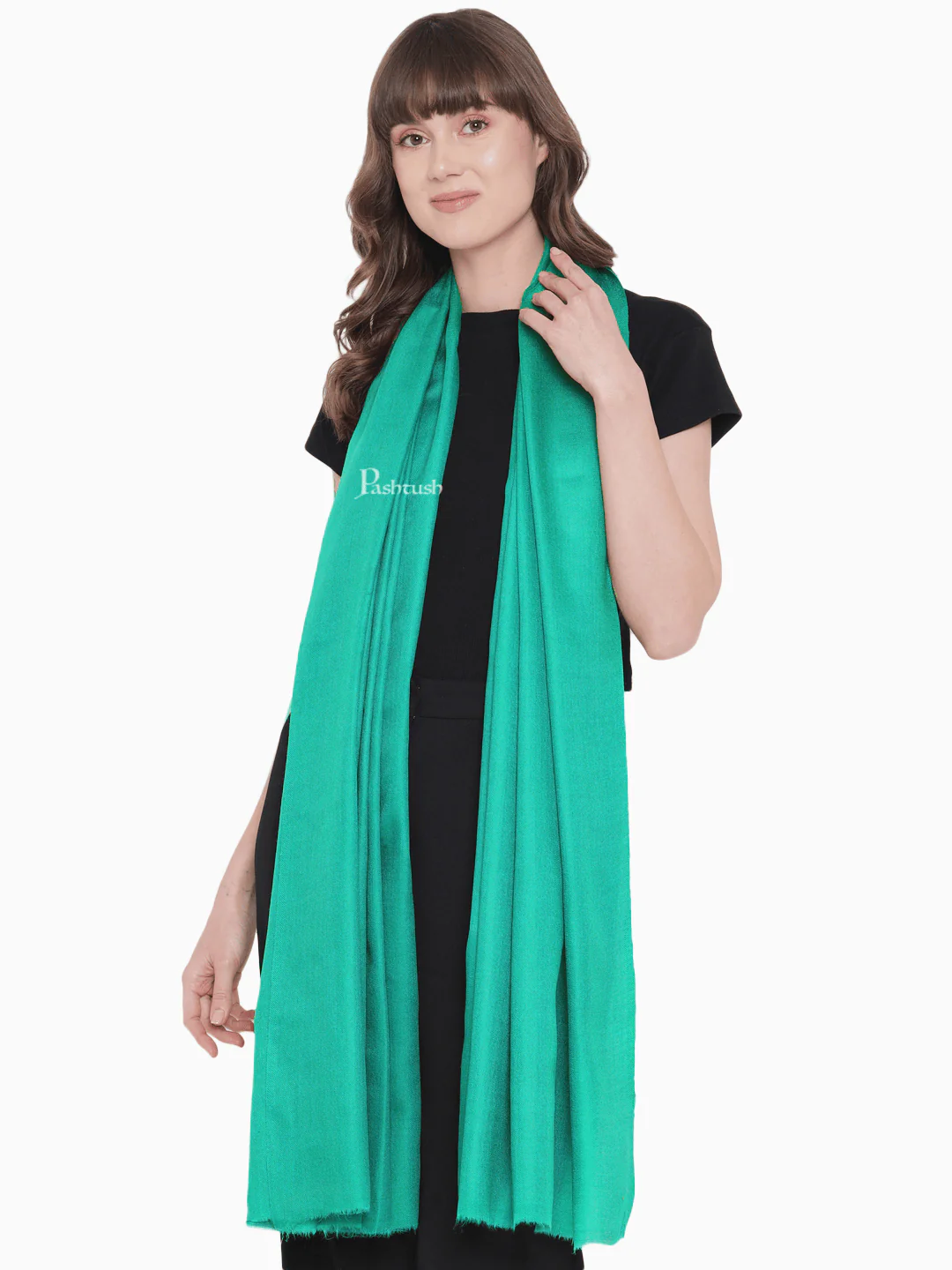 Pashtush Womens Fine Wool Shawl, Extra Soft, Basics Solid, Seagreen - Image 3