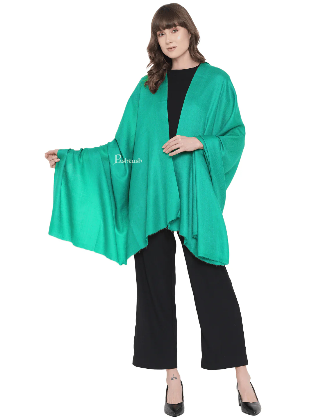 Pashtush Womens Fine Wool Shawl, Extra Soft, Basics Solid, Seagreen - Image 4