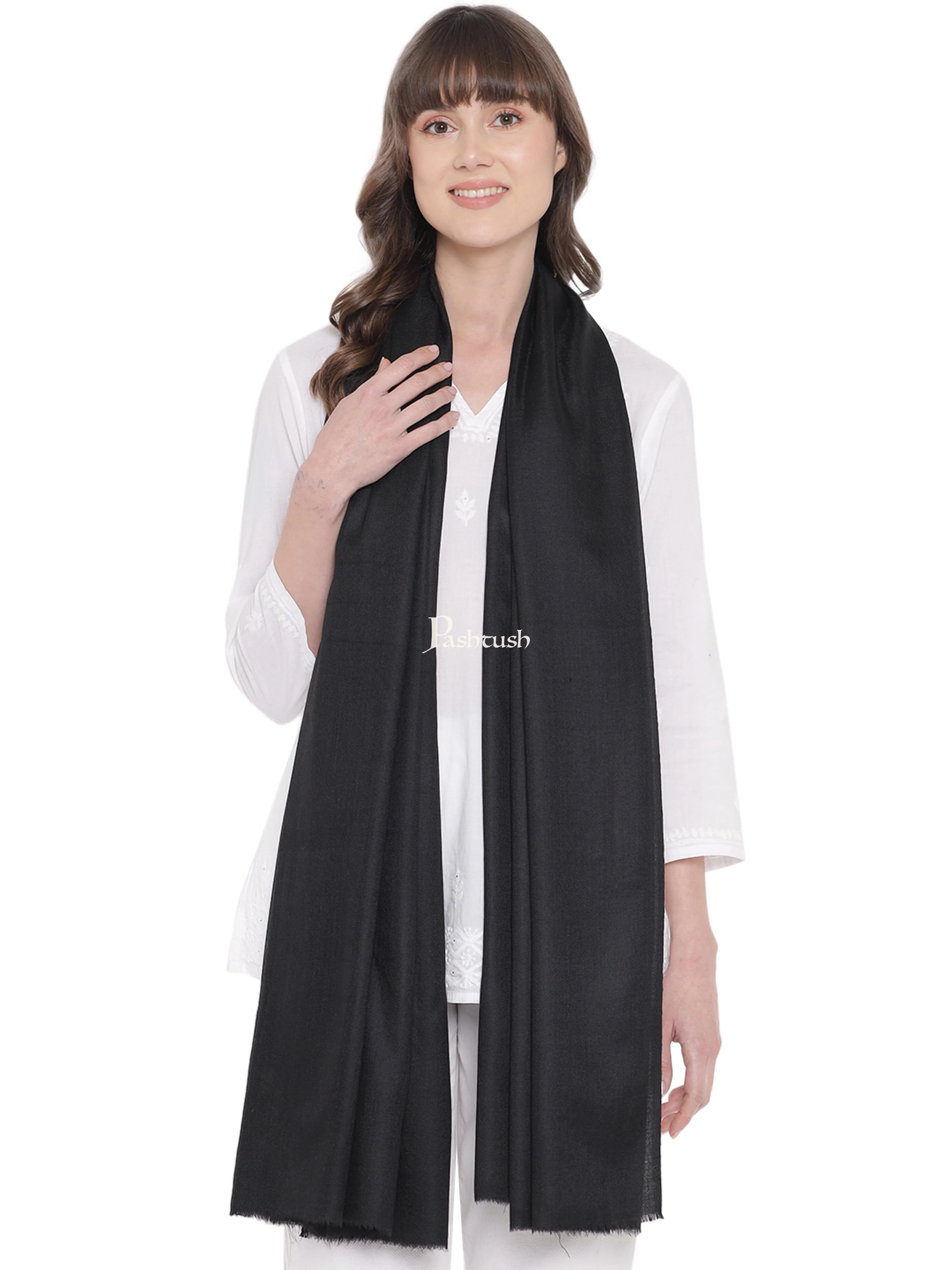 Pashtush Womens Fine Wool Shawl, Extra Soft Warm - Light Weight, True Black