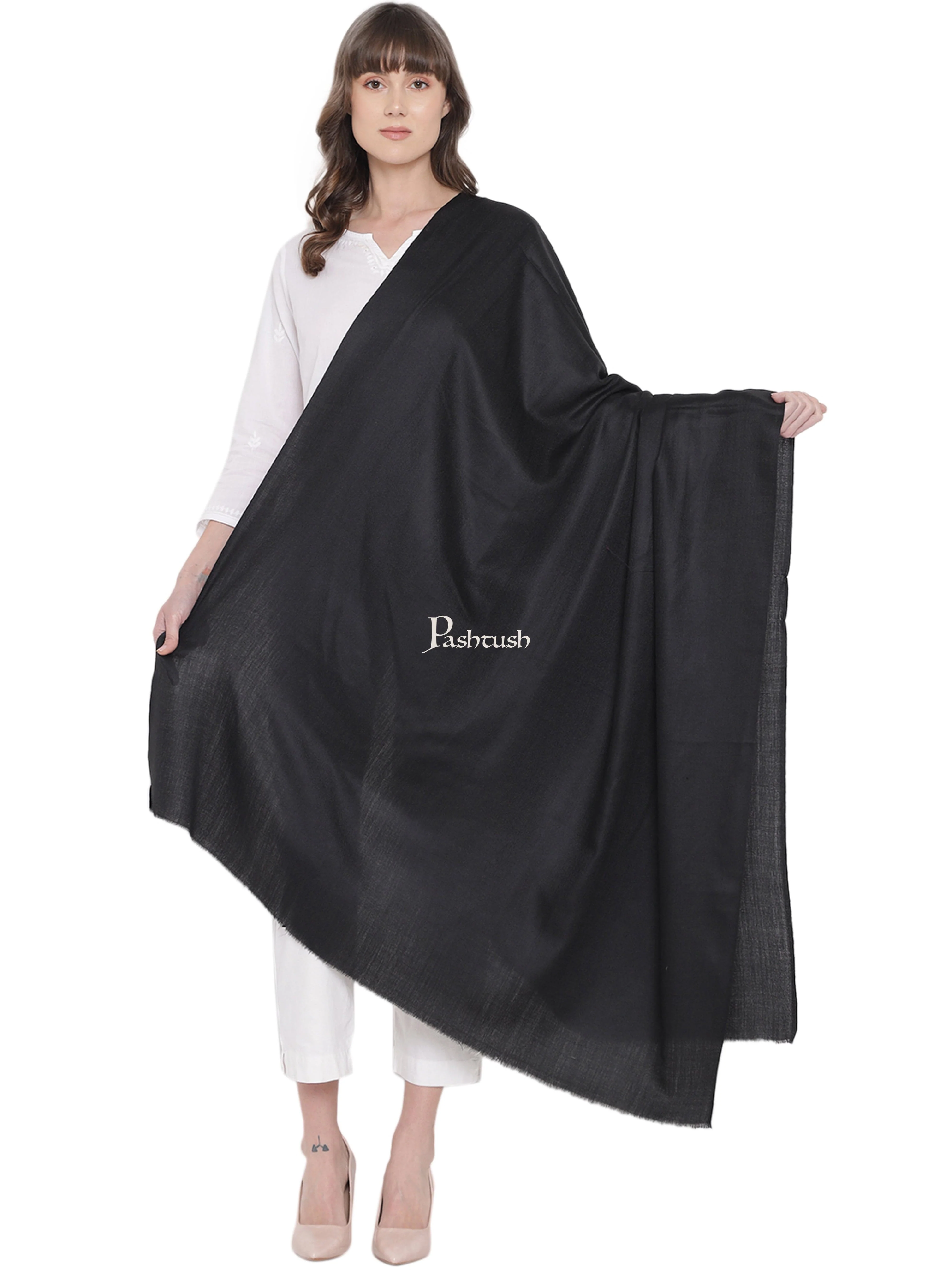 Pashtush Womens Fine Wool Shawl, Extra Soft Warm - Light Weight, True Black - Image 3