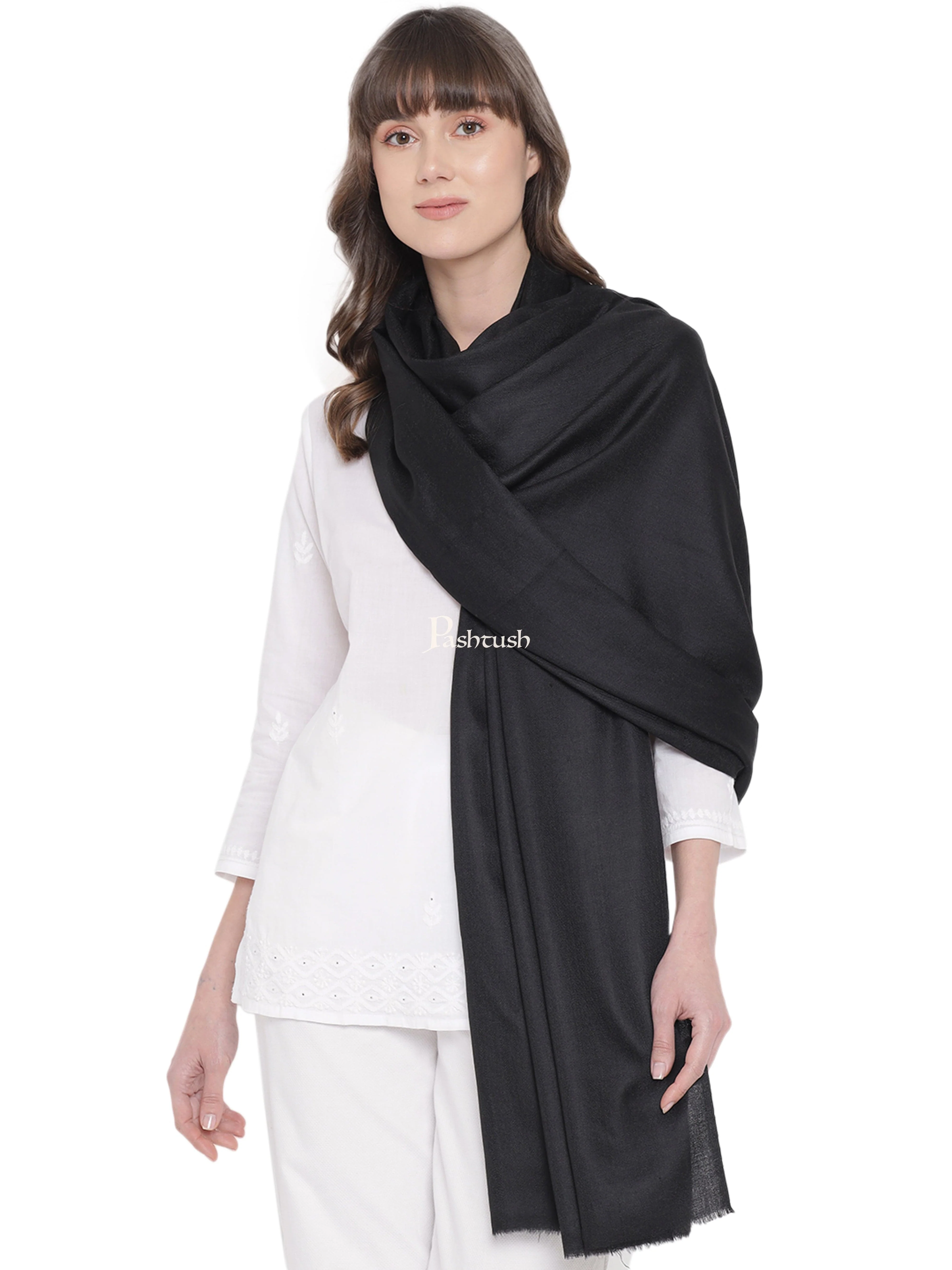 Pashtush Womens Fine Wool Shawl, Extra Soft Warm - Light Weight, True Black - Image 4