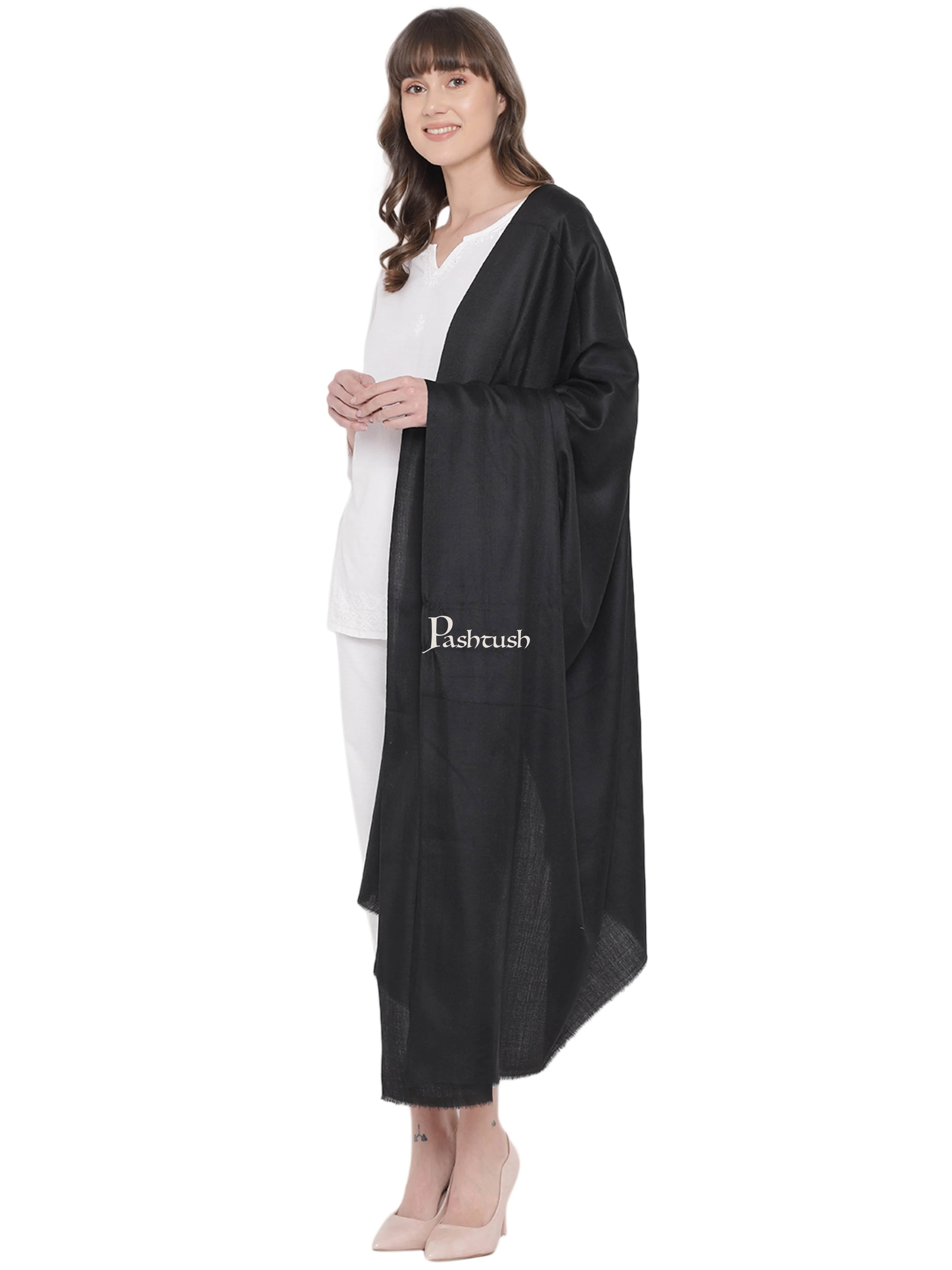 Pashtush Womens Fine Wool Shawl, Extra Soft Warm - Light Weight, True Black - Image 5