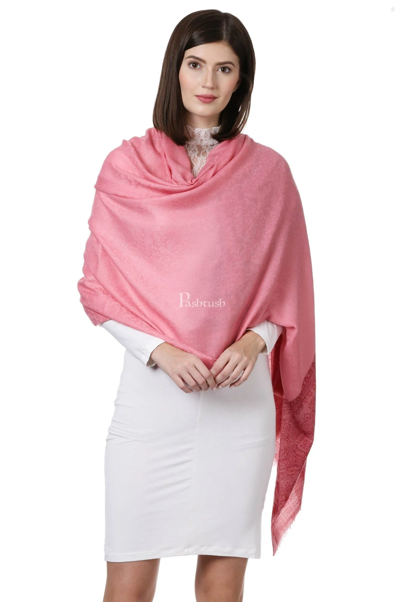 Pashtush Womens Fine Wool Shawl, Flamingo Romance - Image 4