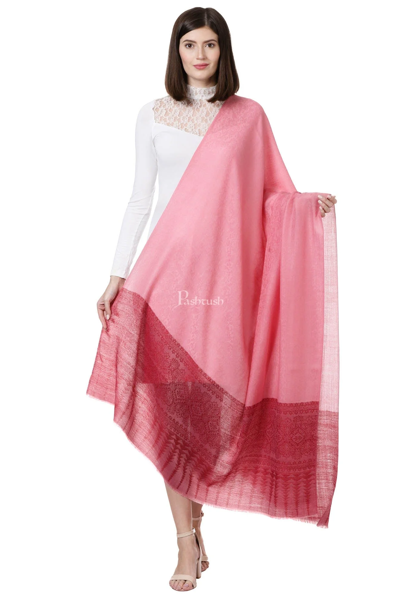 Pashtush Womens Fine Wool Shawl, Flamingo Romance - Image 5