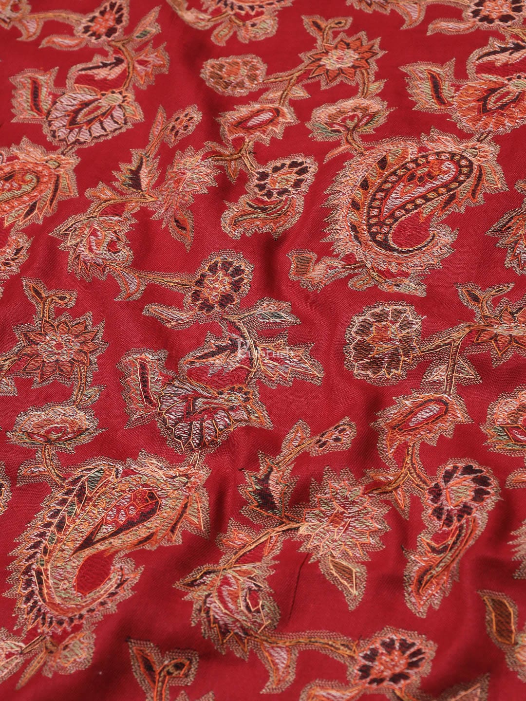 Pashtush womens Fine Wool shawl, hand embroidery design, Maroon - Image 2