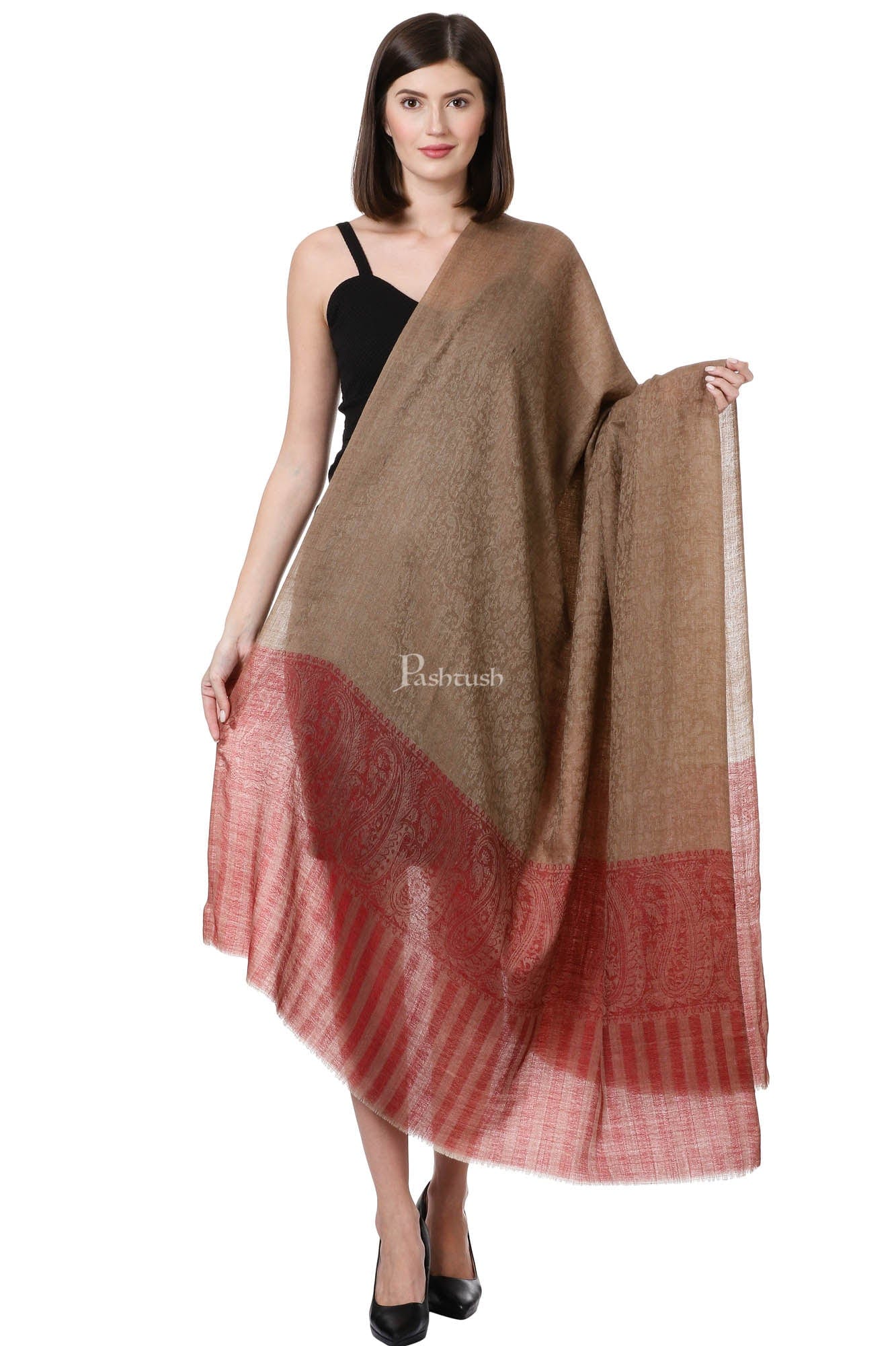 Pashtush Womens Fine Wool Shawl, Oyster - Image 4