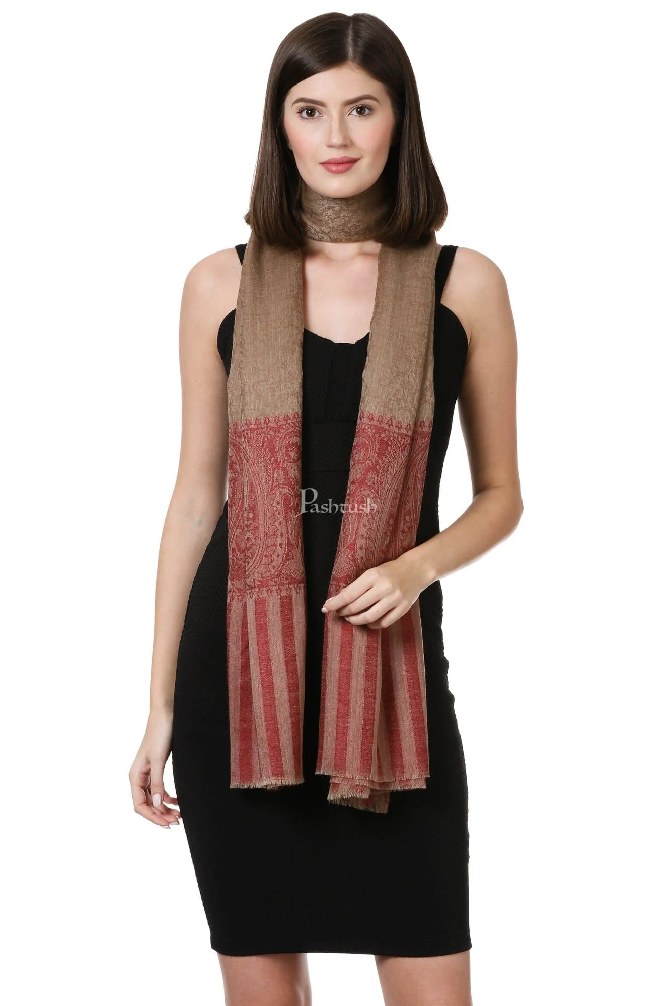 Pashtush Womens Fine Wool Shawl, Oyster - Image 5
