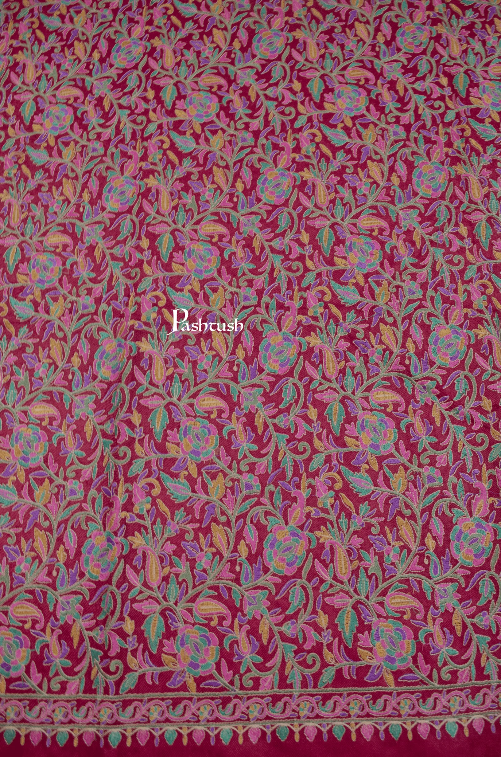 Pashtush Womens Fine Wool Shawl, Papier Mache Embroidery, Kashmiri Jaal Design, Maroon - Image 3