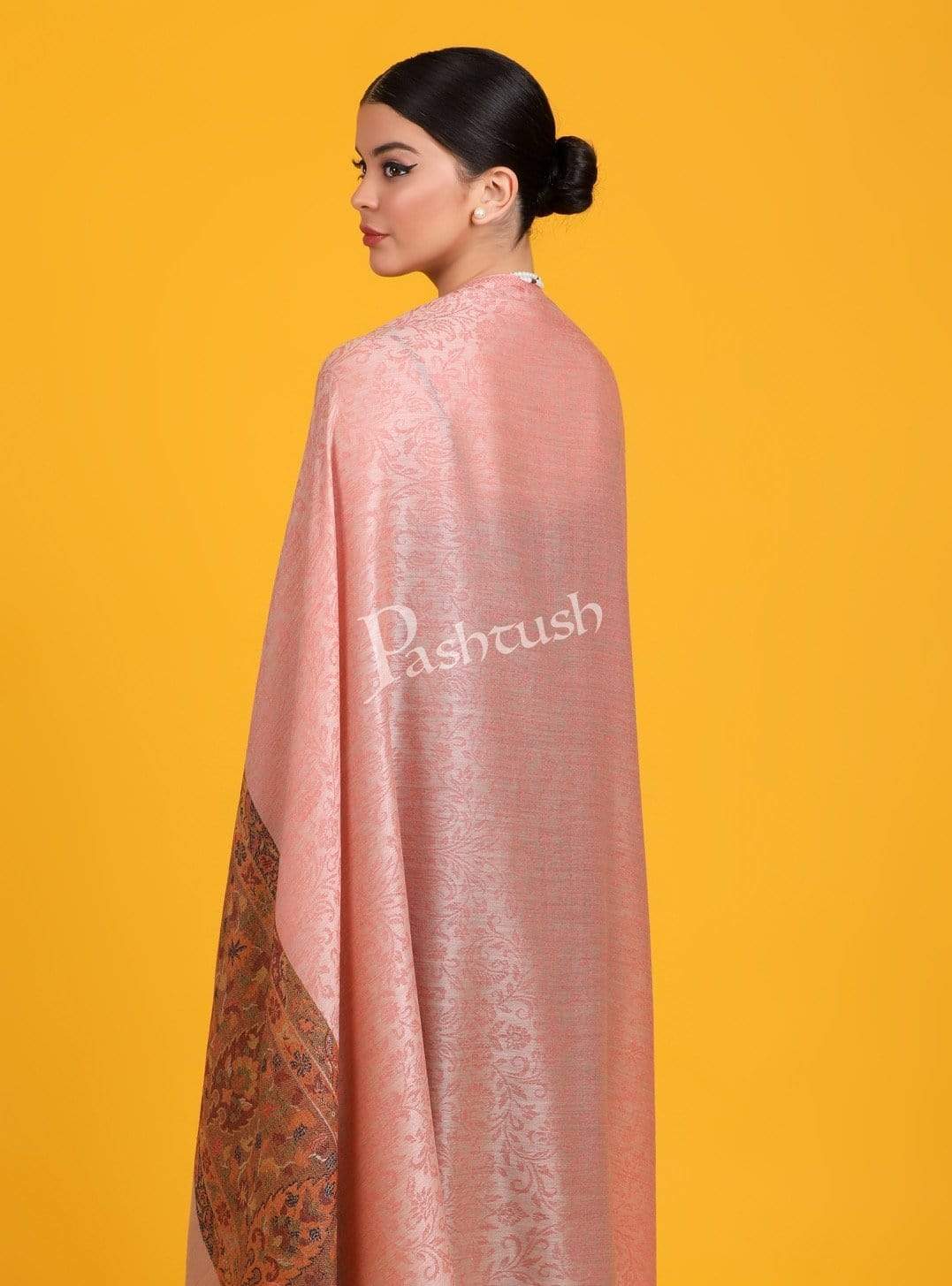 Pashtush Womens Fine Wool Shawl, Soft Salmon Pink - Image 5