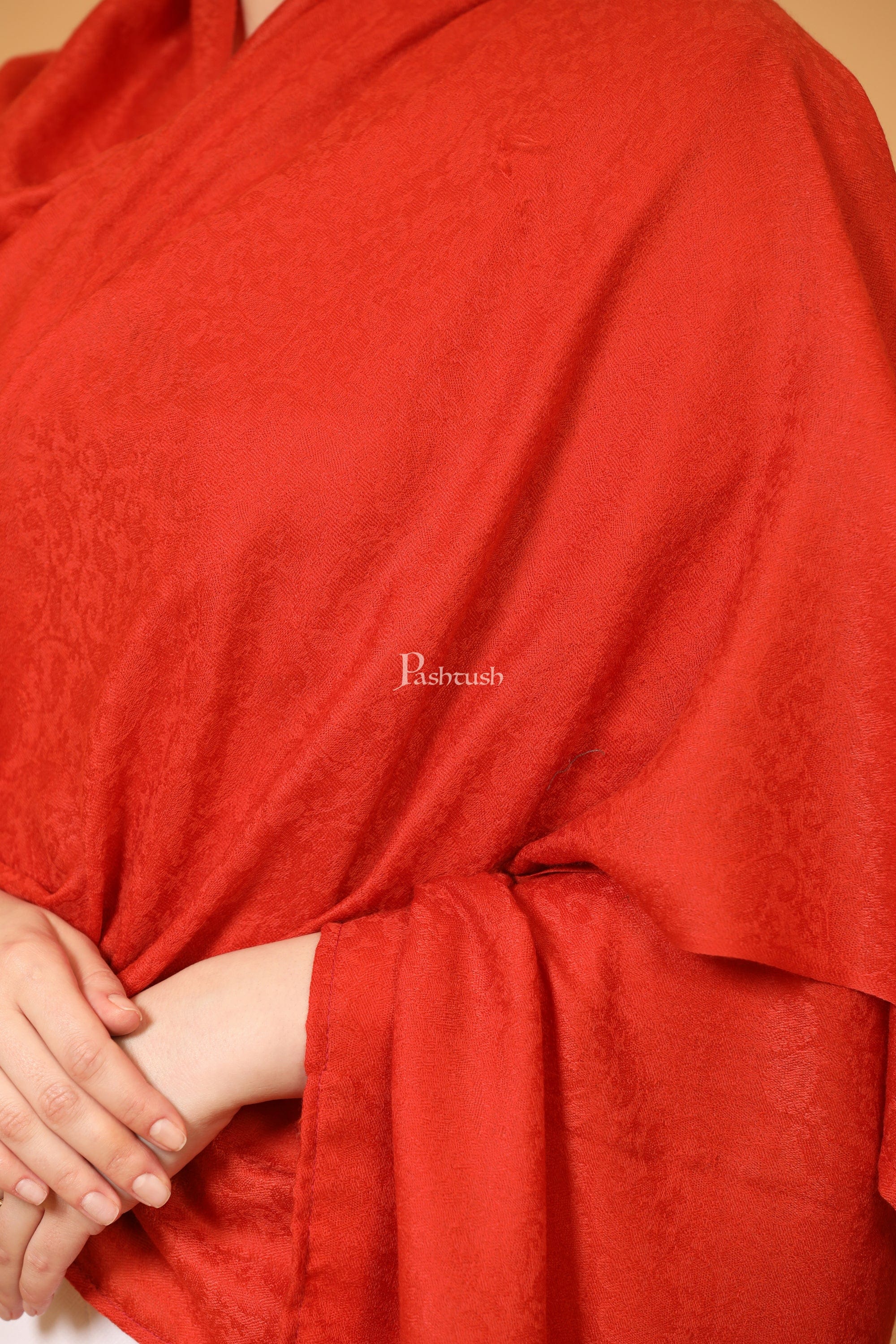 Pashtush Womens Fine Wool Shawl, Self Paisley Weave, Extra Soft, Warm and Light Weight, Scarlet - Image 2