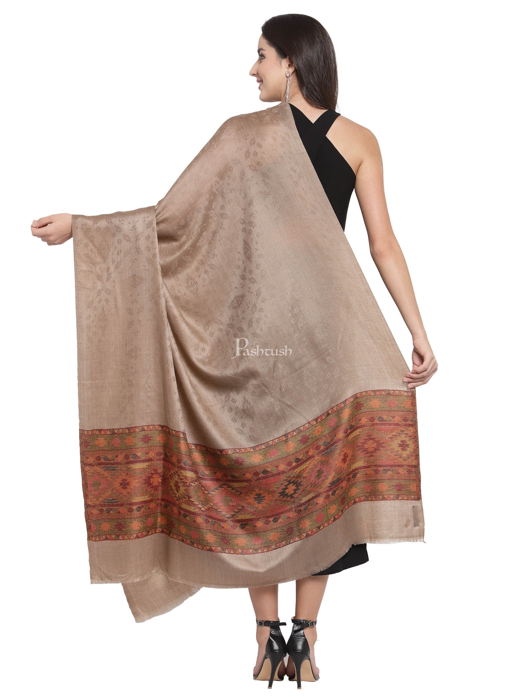 Pashtush Womens Fine Wool Shawl, Taupe - Image 3