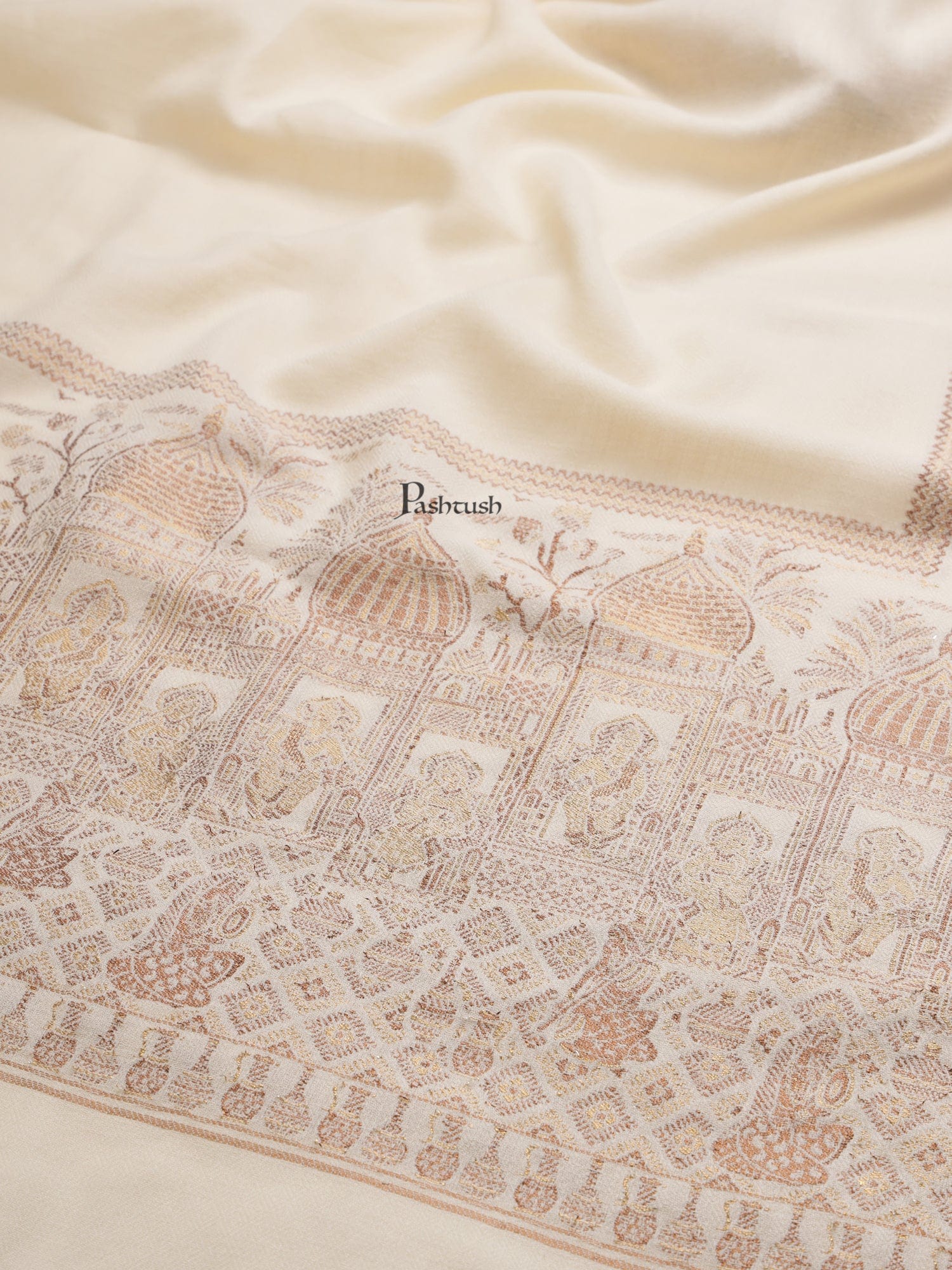 Pashtush Womens Fine Wool Shawl, Twilight Collection, Persian Palace Dreams Design, Ivory - Image 2