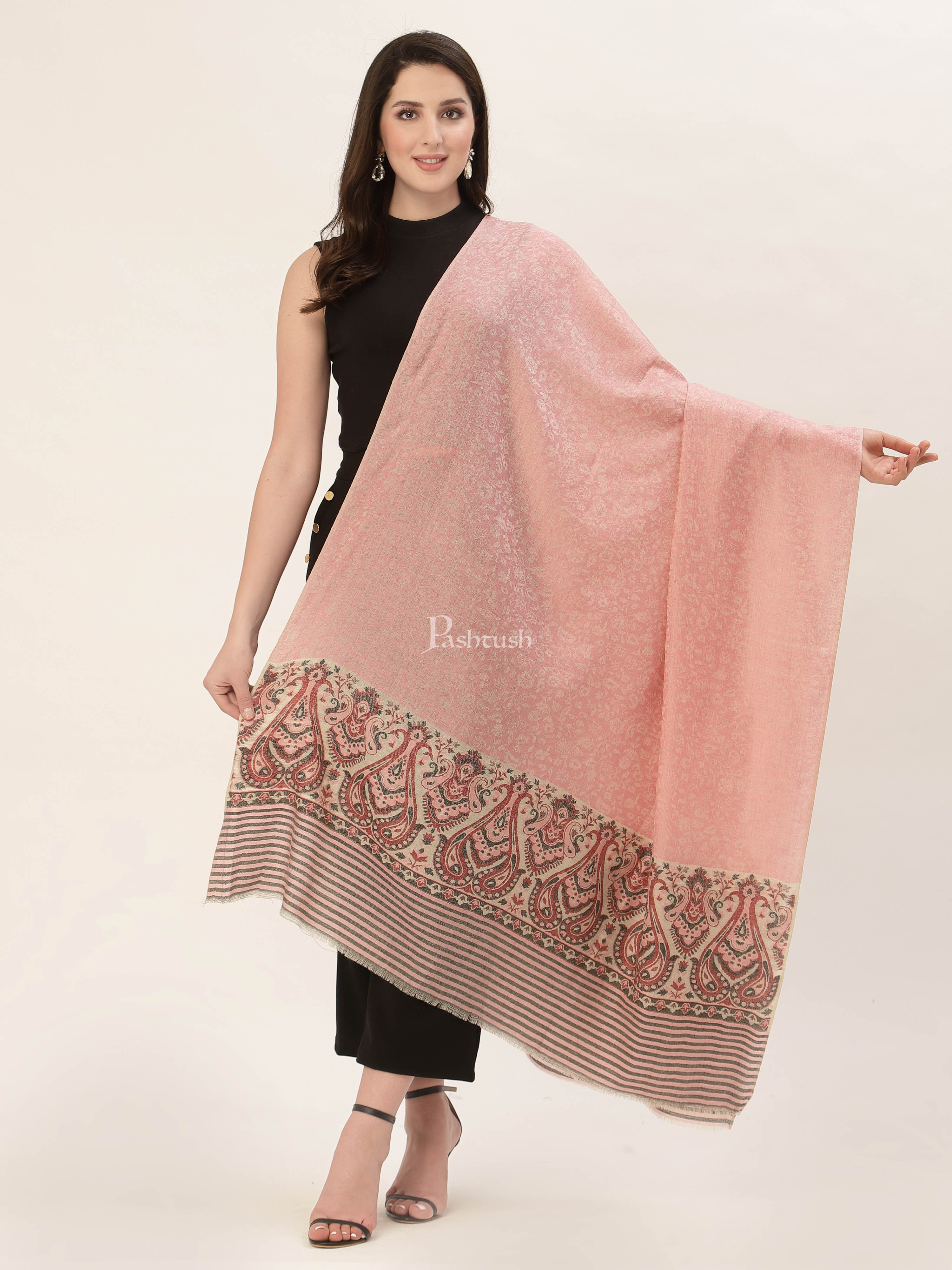 Pashtush Womens Fine Wool Shawl, With Ethnic Palla Weave - Image 3
