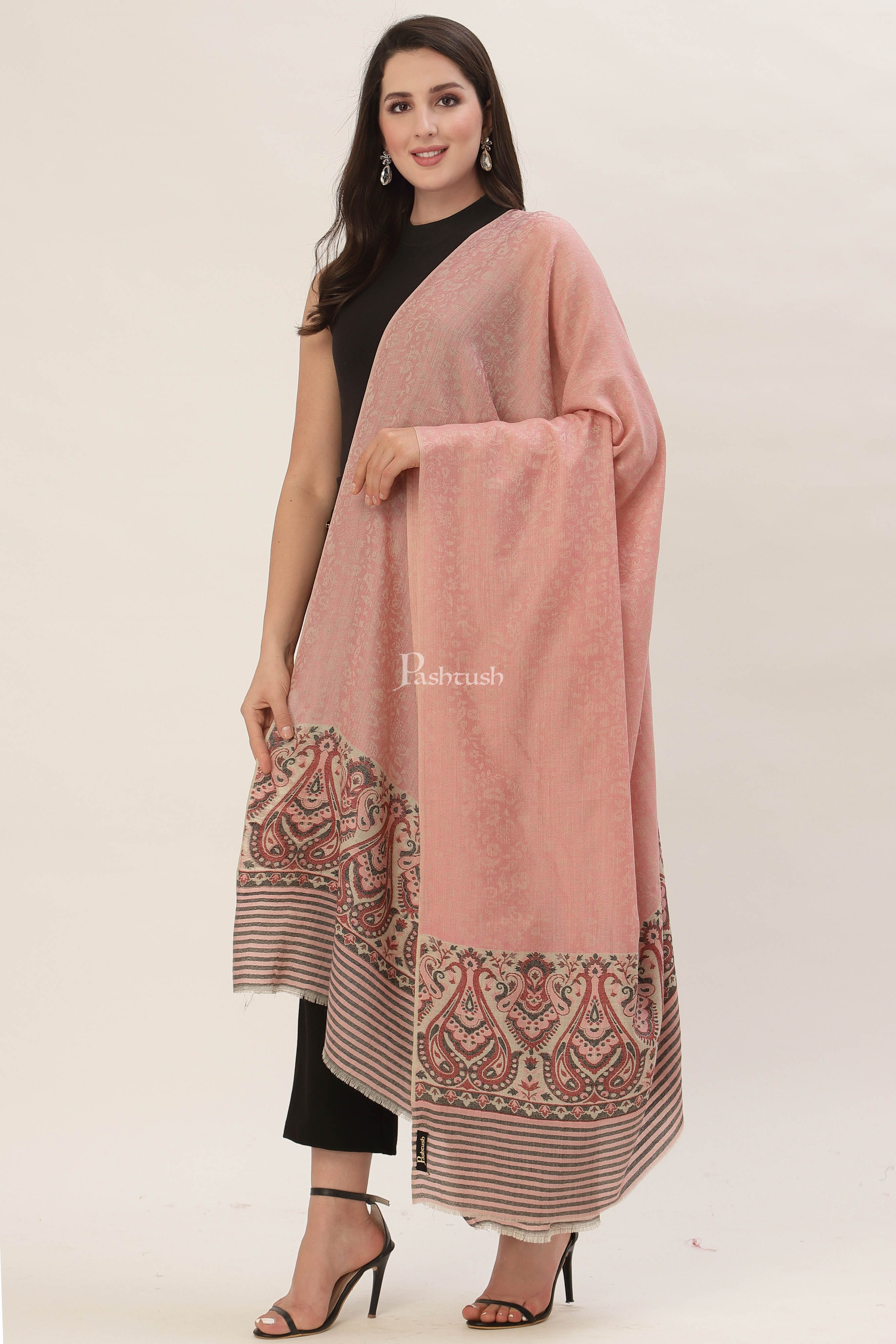 Pashtush Womens Fine Wool Shawl, With Ethnic Palla Weave - Image 5