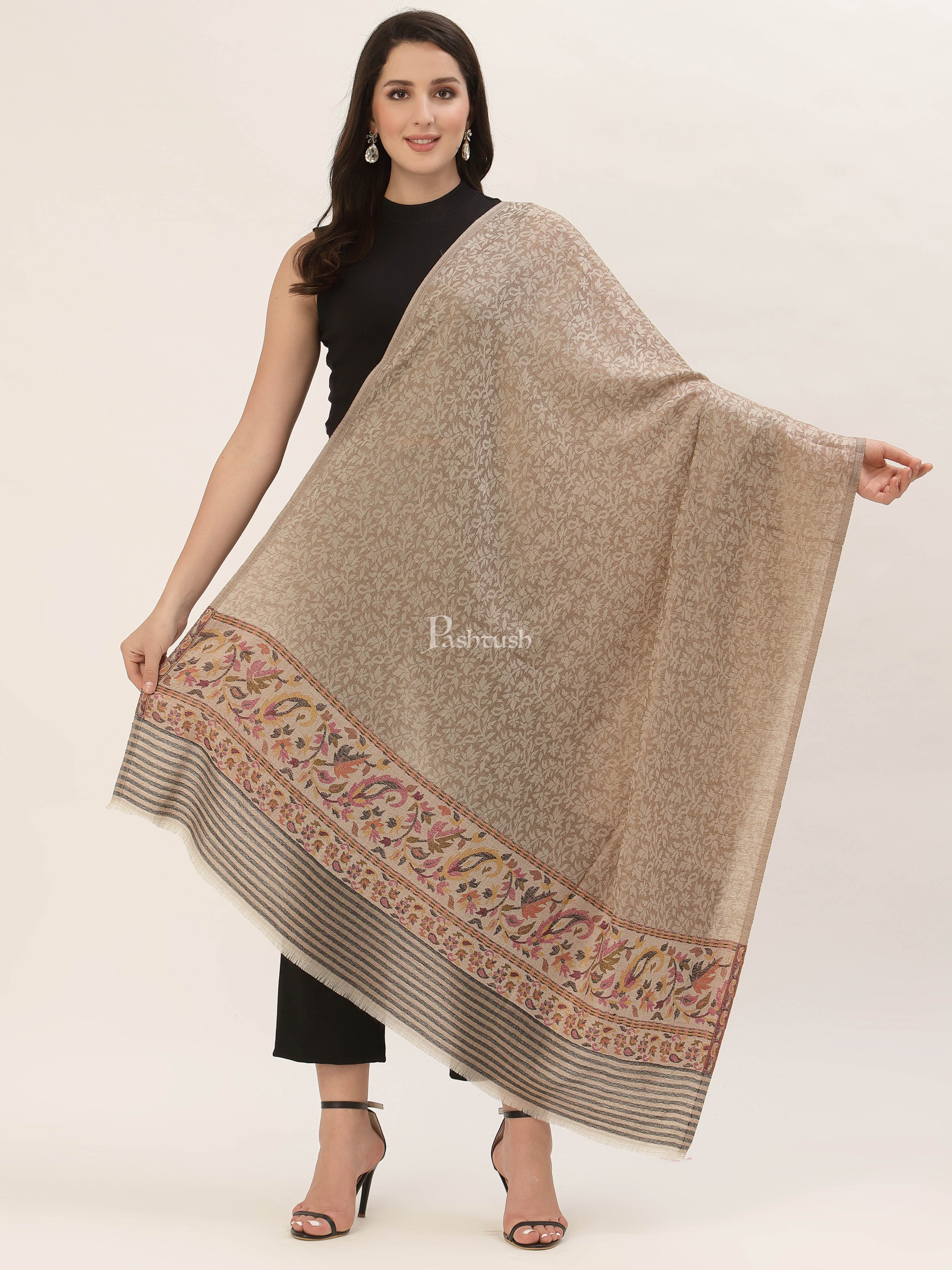 Pashtush Womens Fine Wool Shawl, With Ethnic Palla Weave - Image 3