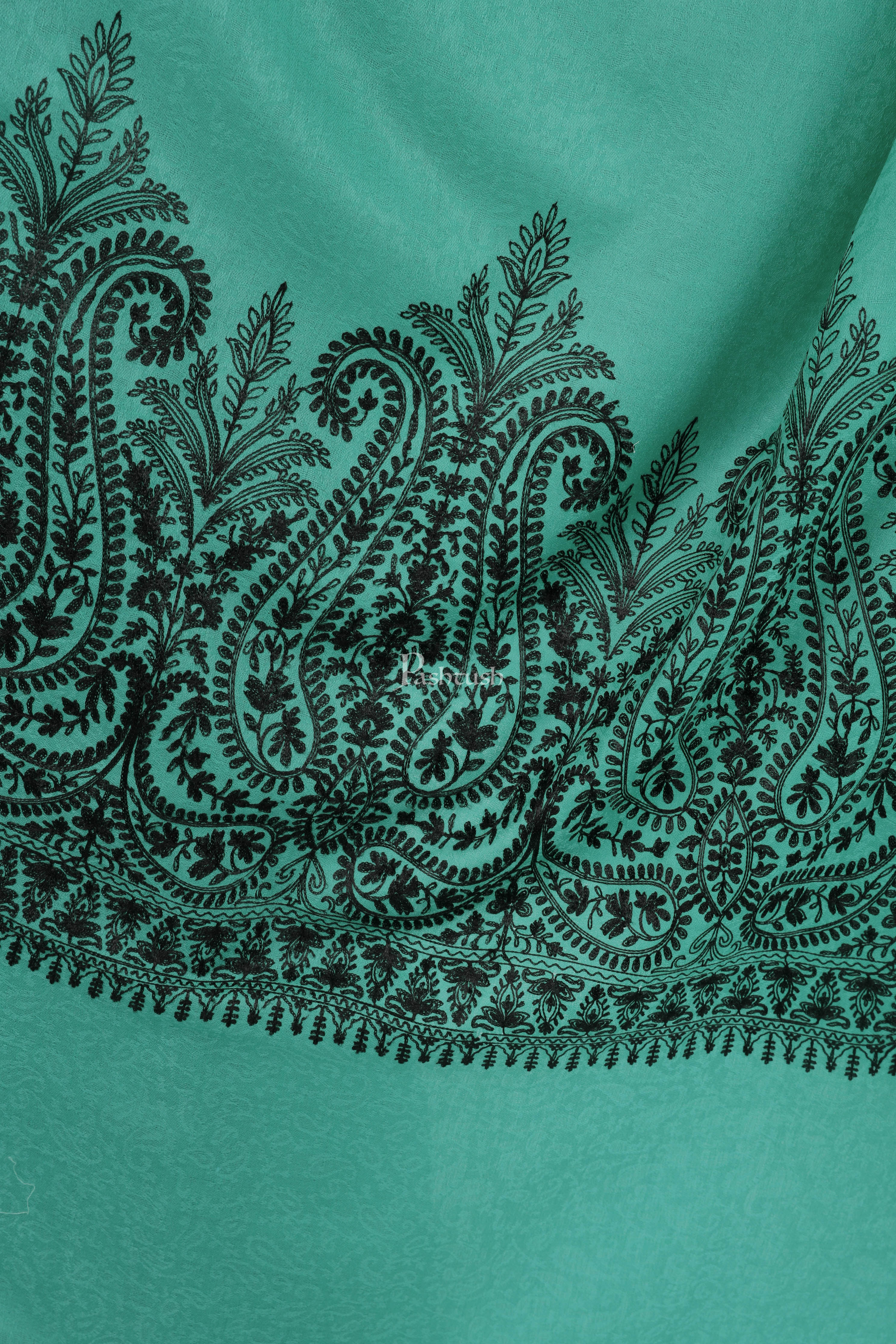 Pashtush Womens Fine Wool Shawl, With Tone On Tone Nalki Embroidery, Soft And Warm, Arabic Sea Blue - Image 2